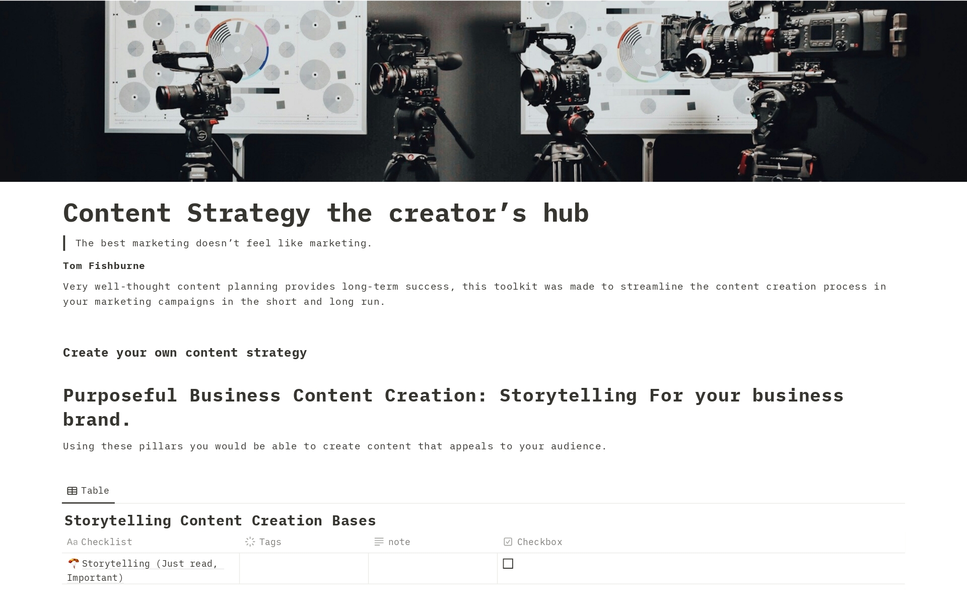 A template preview for Content Creation Planner and Storytelling 