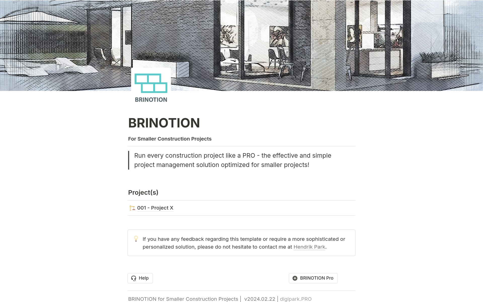 Eine Vorlagenvorschau für BRINOTION for Smaller Construction Projects
