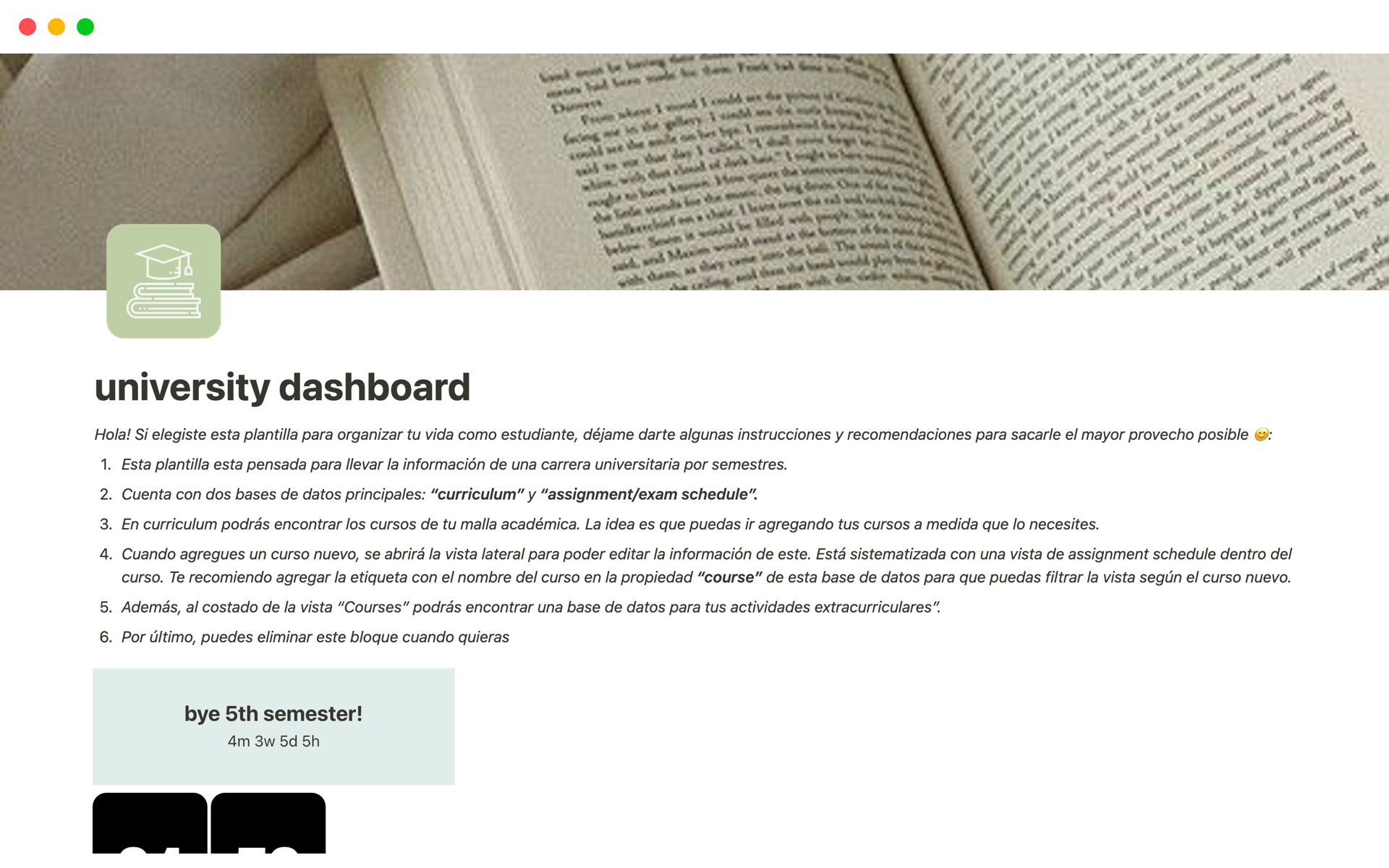 A template preview for university dashboard