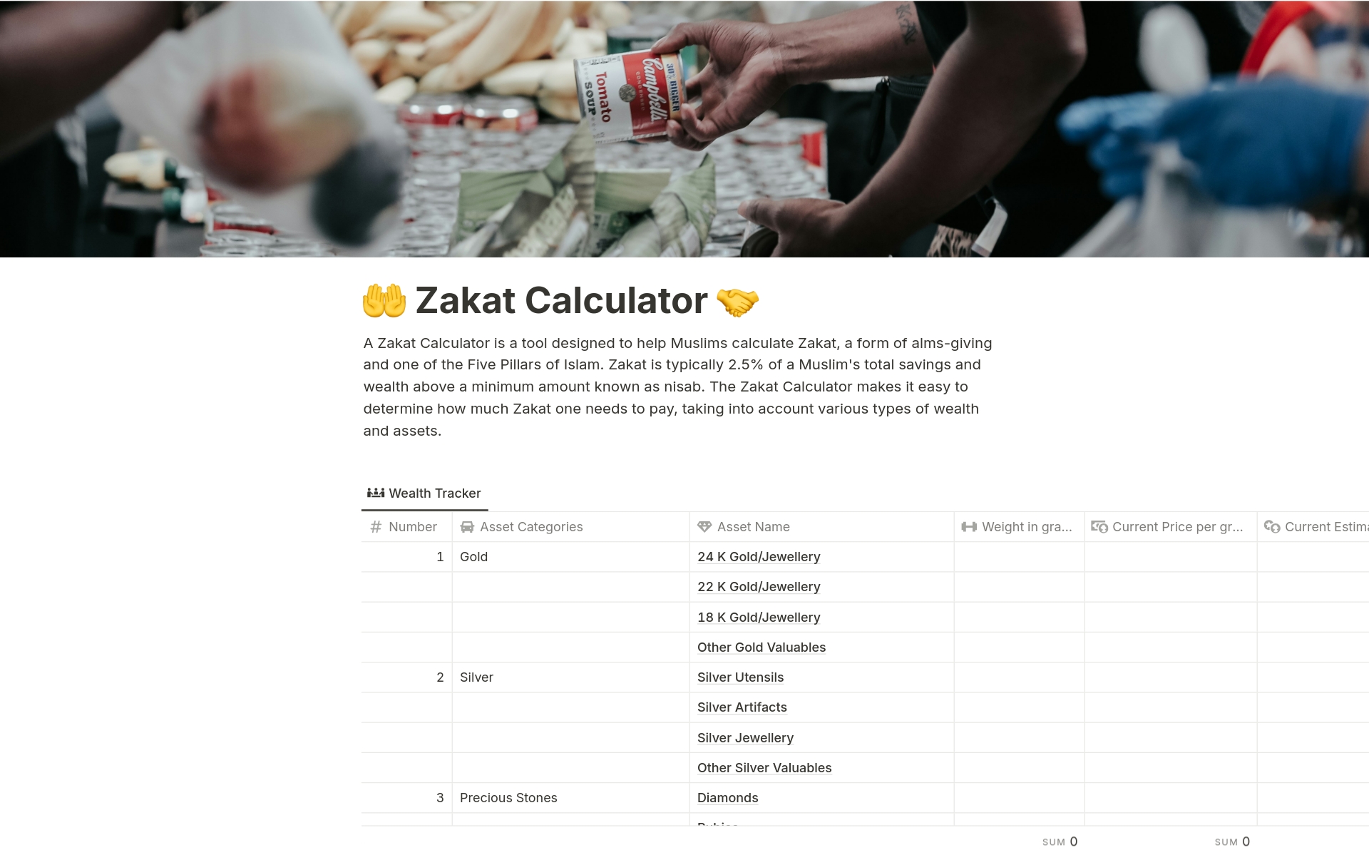 A template preview for ZAKAT CALCULATOR