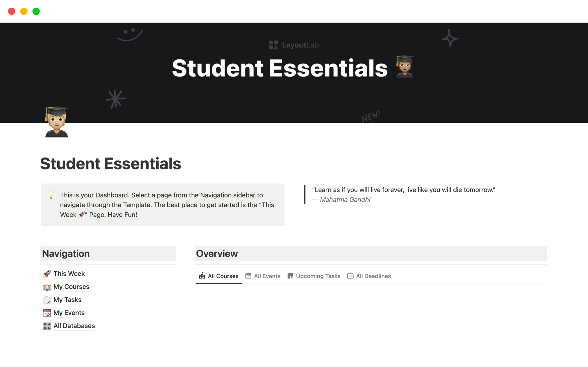 A template preview for Student Essentials