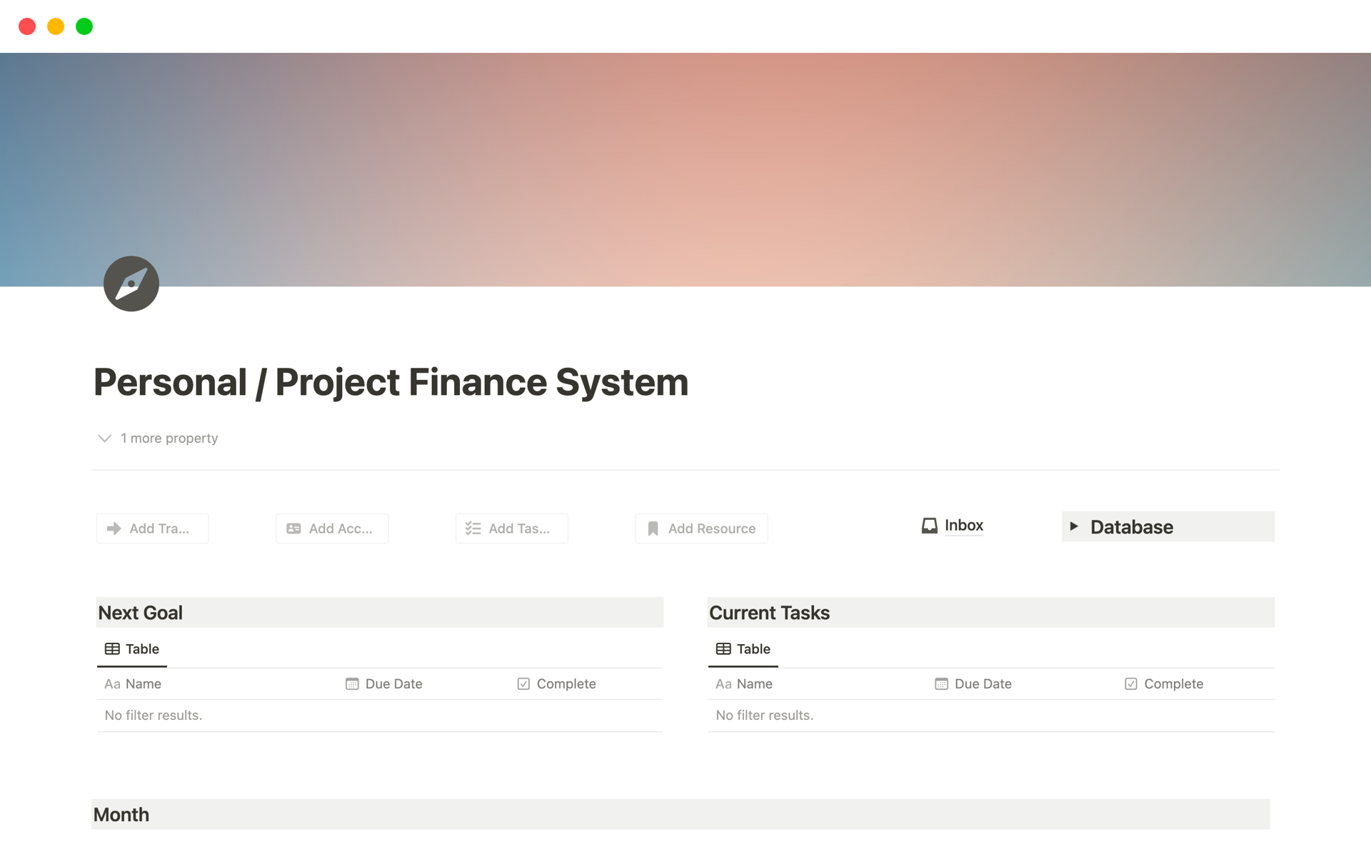 En forhåndsvisning av mal for Personal / Project Finance System