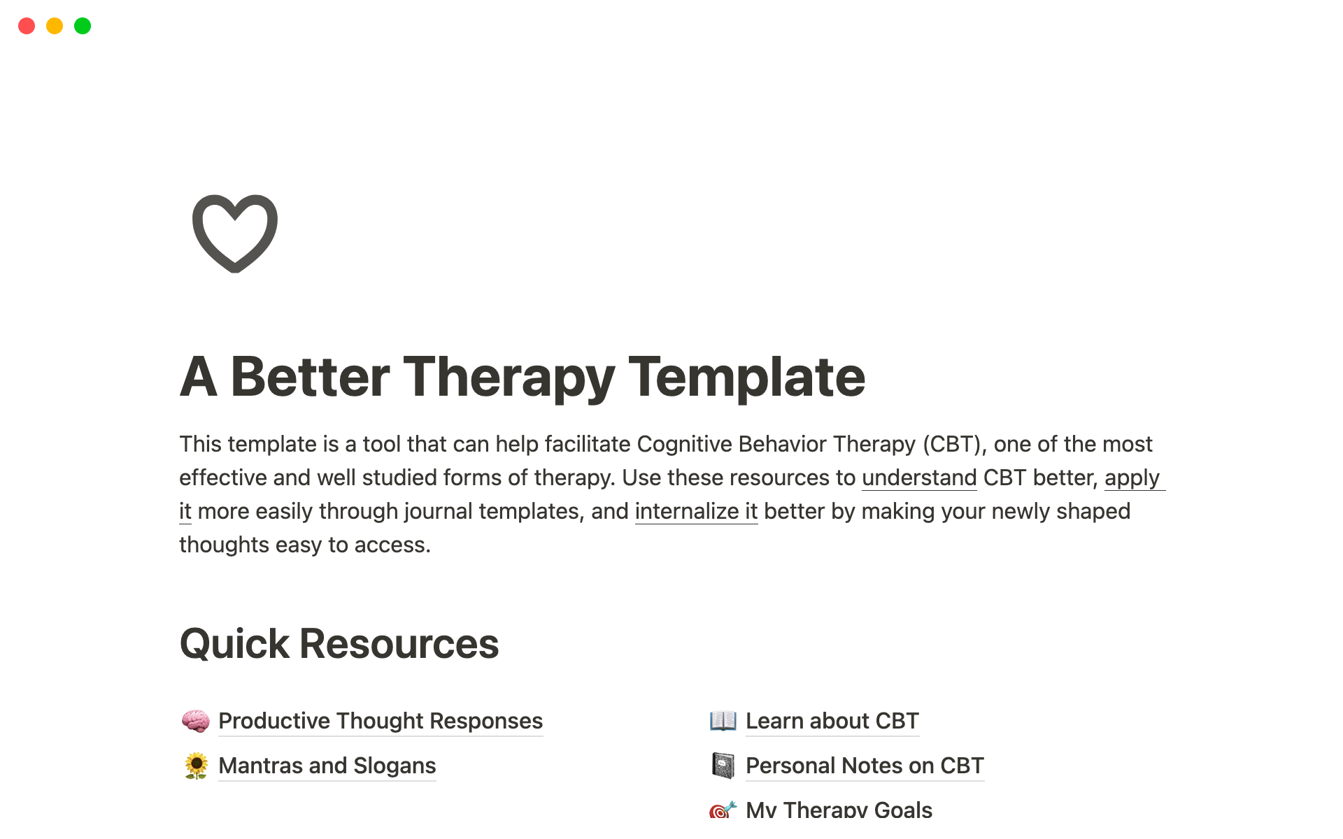 A simple but powerful template built for cognitive behavioral therapy
