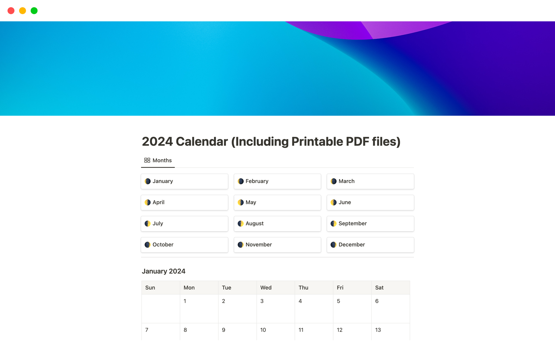 Eine Vorlagenvorschau für 2024 Calendar Template Blank and Printable PDFs