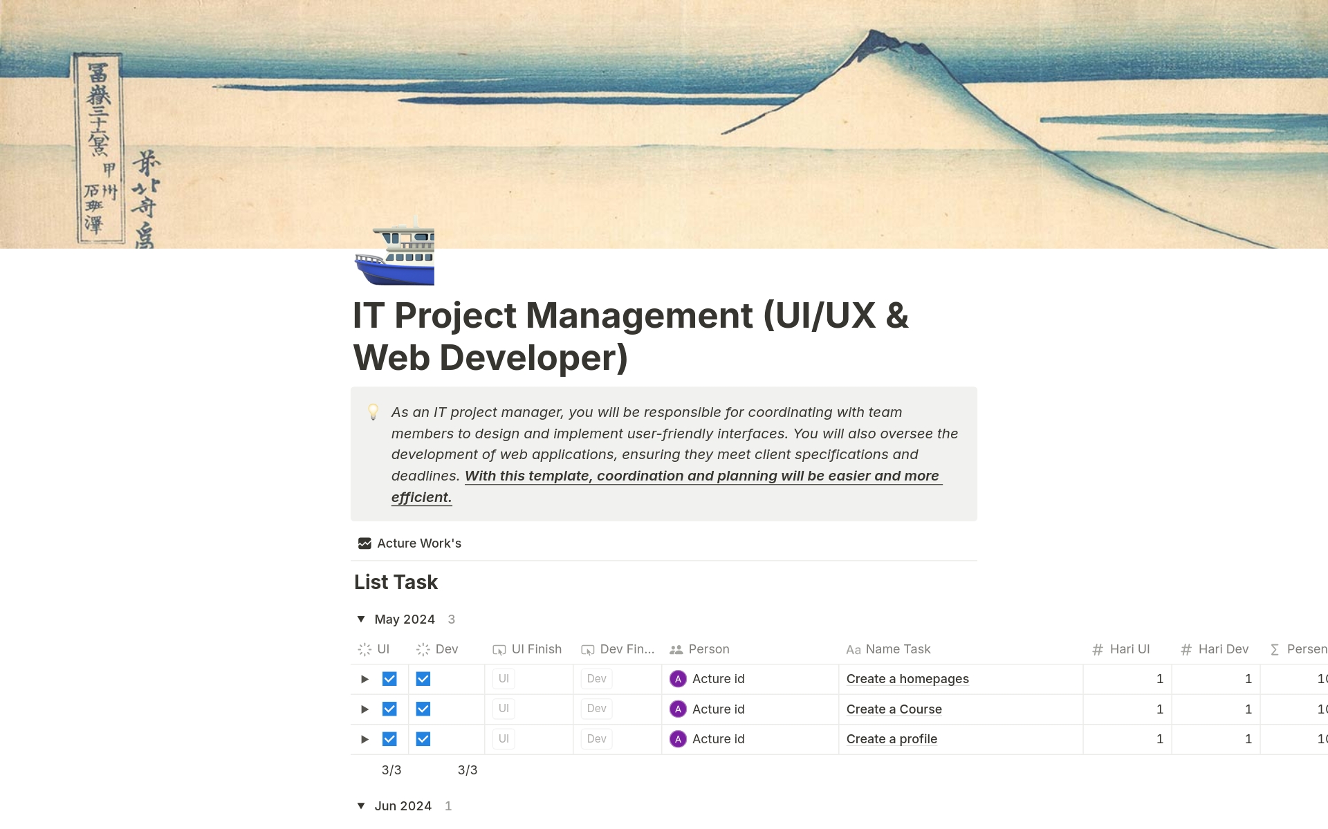 Uma prévia do modelo para IT Project Manager (UI/UX dan Web Developer)