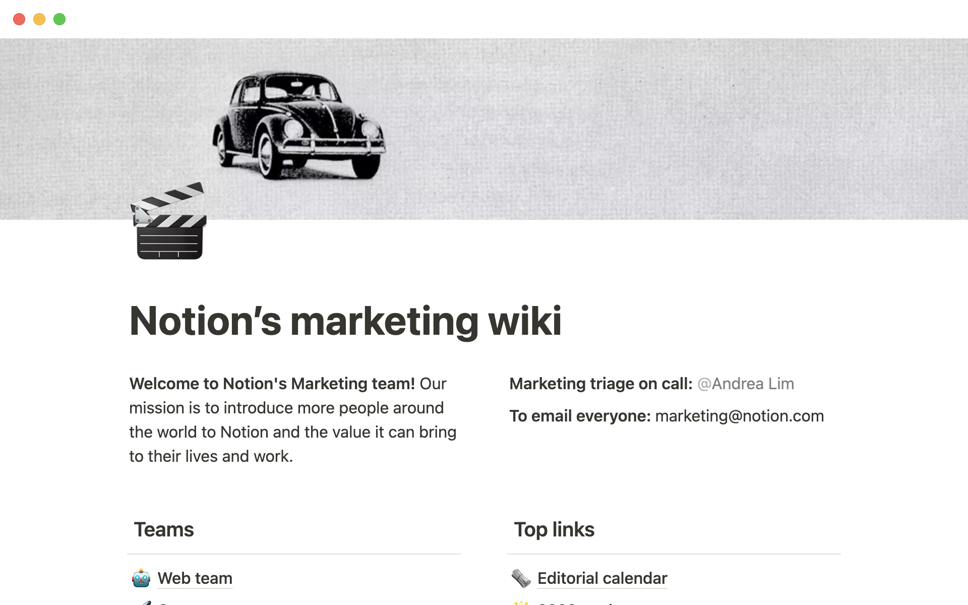 A template preview for Notion's marketing wiki