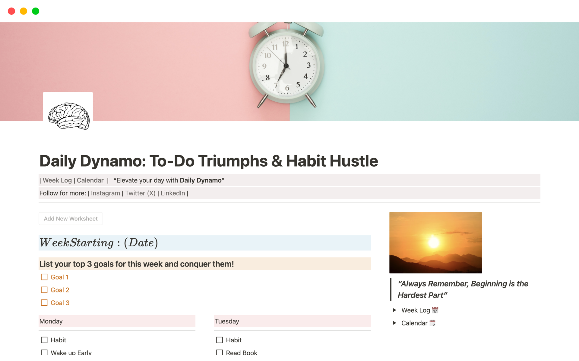 Uma prévia do modelo para Daily Dynamo: To-Do Triumphs & Habit Hustle