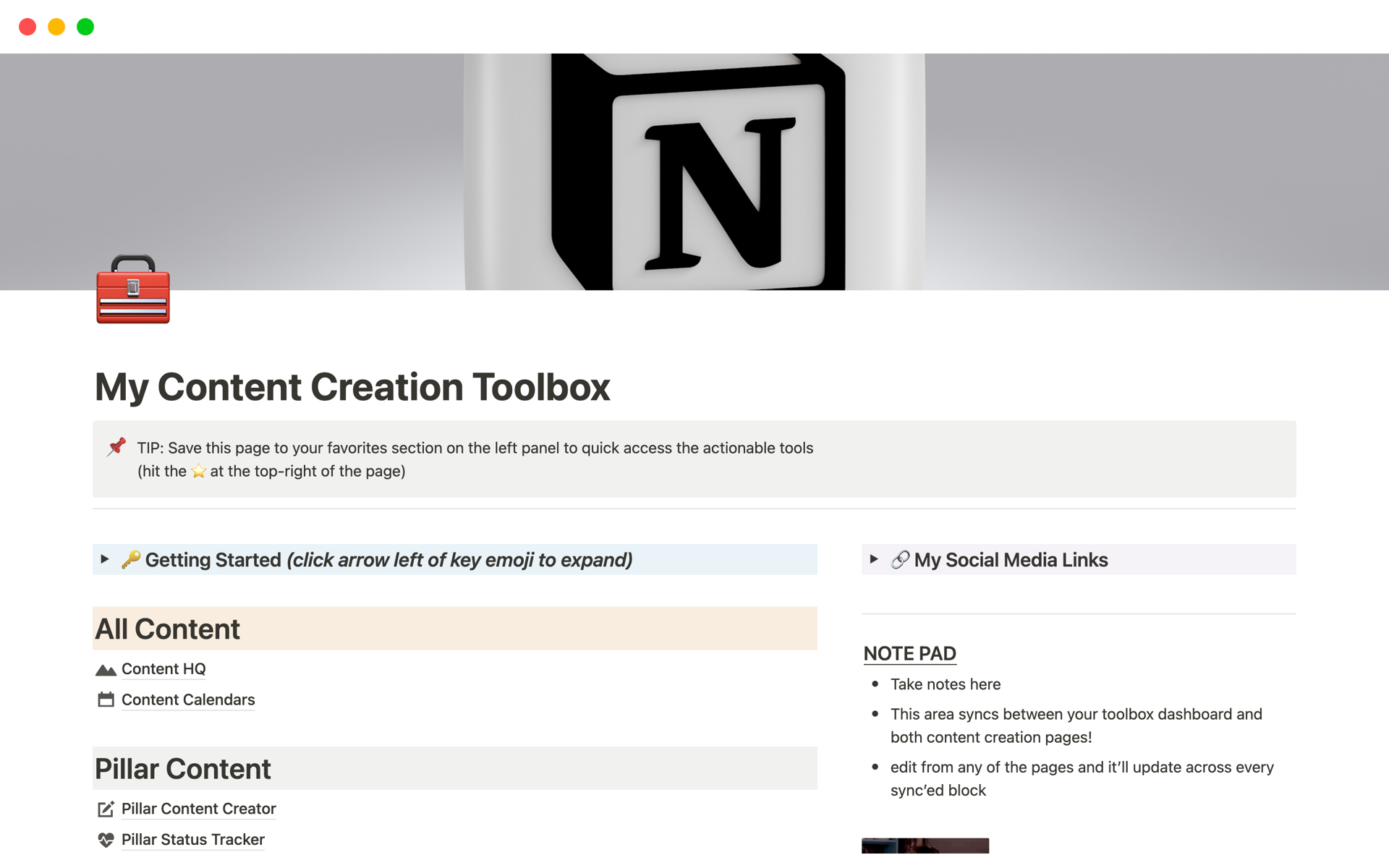 Vista previa de plantilla para My Content Creation Toolbox 🧰