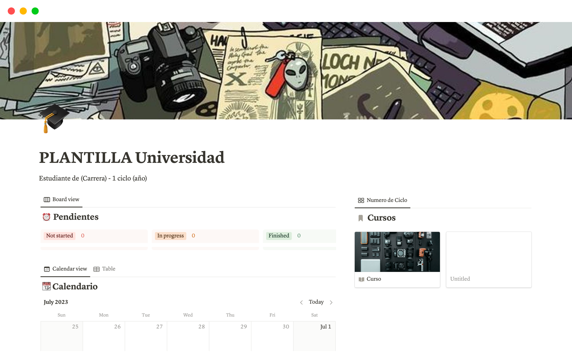 En forhåndsvisning av mal for PLANTILLA Universidad