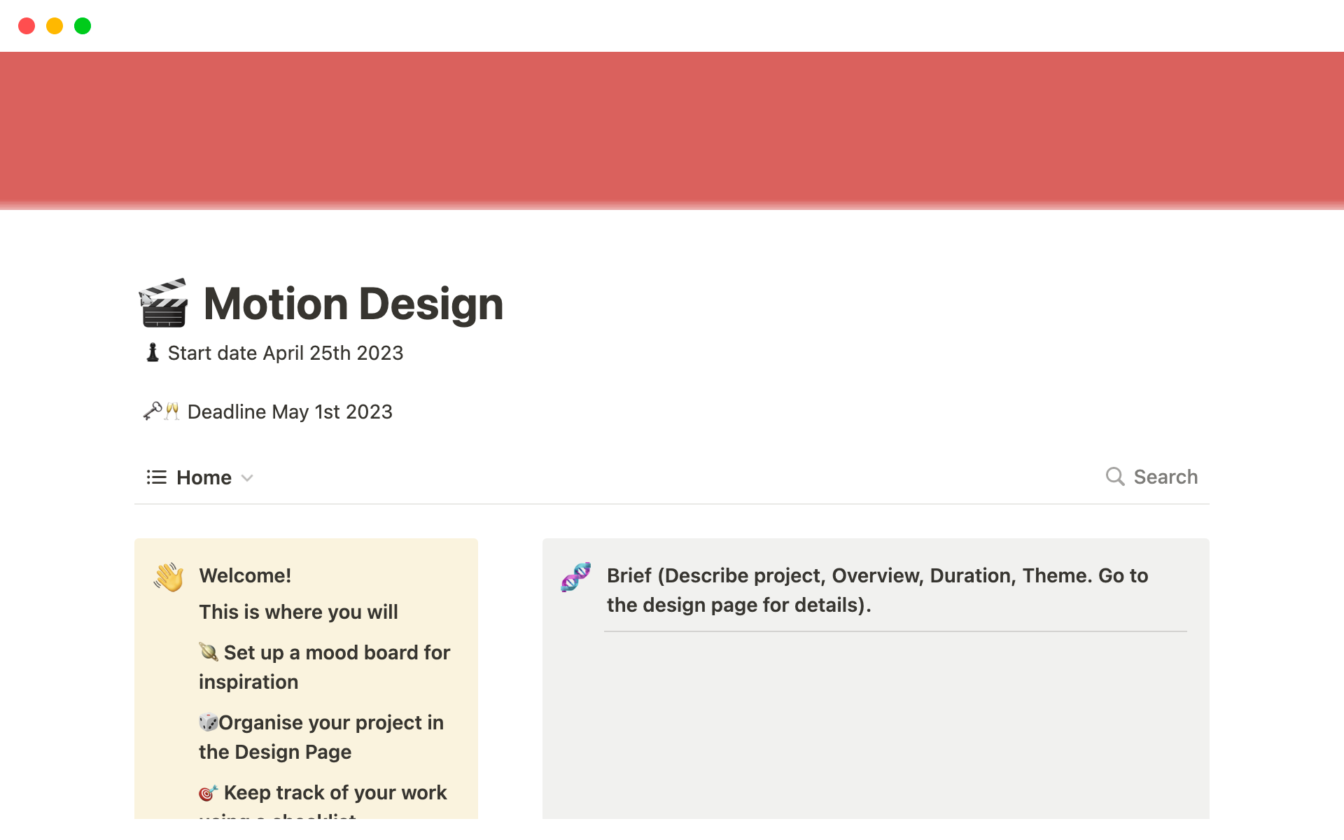 Notion template for motion designers/animators