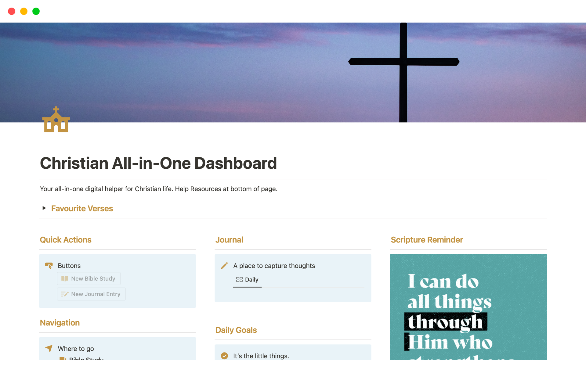 En förhandsgranskning av mallen för Christian All-in-One Dashboard