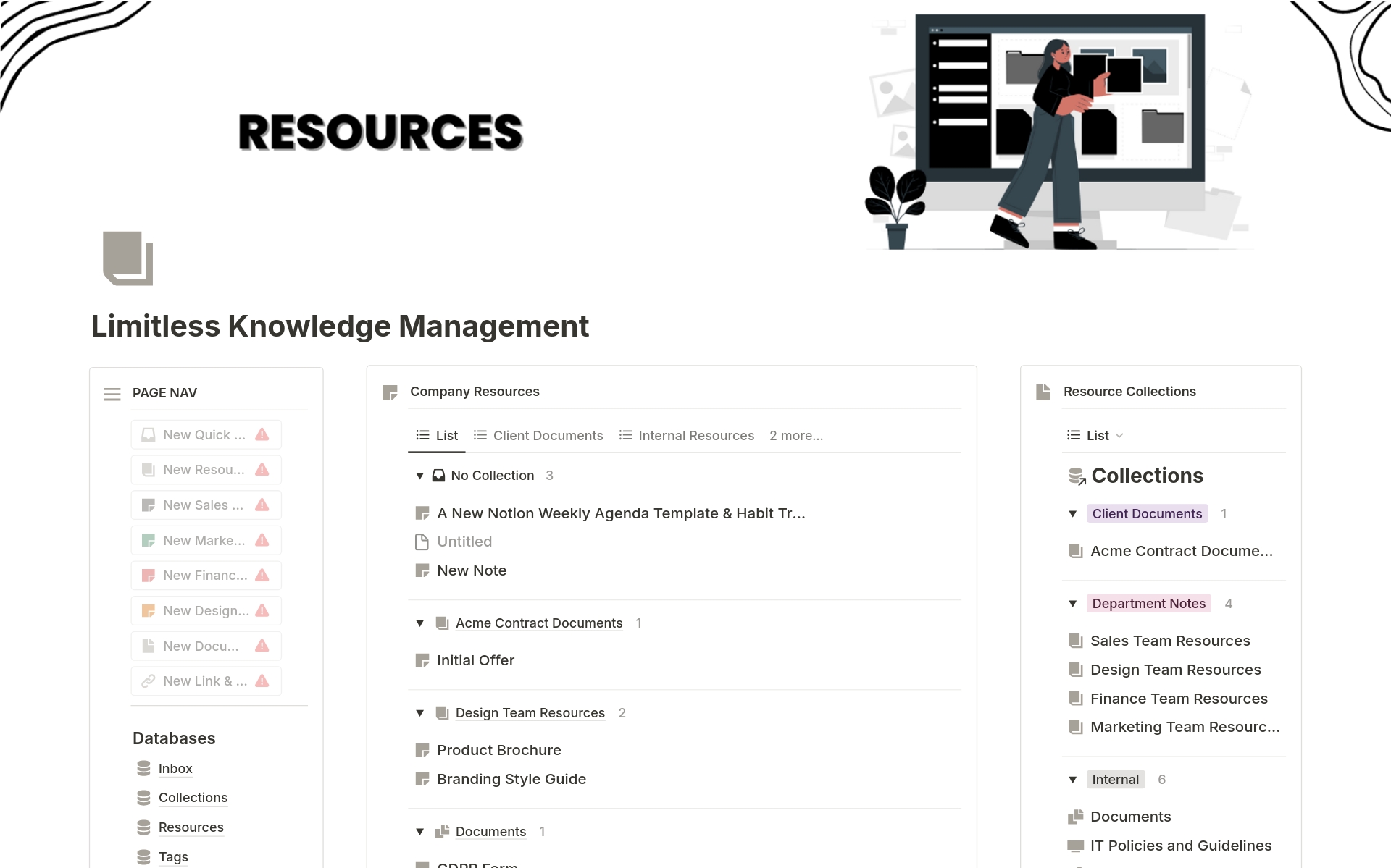 Elevate knowledge management with our system - Company Resources, Links & Bookmarks, and organized Documents.