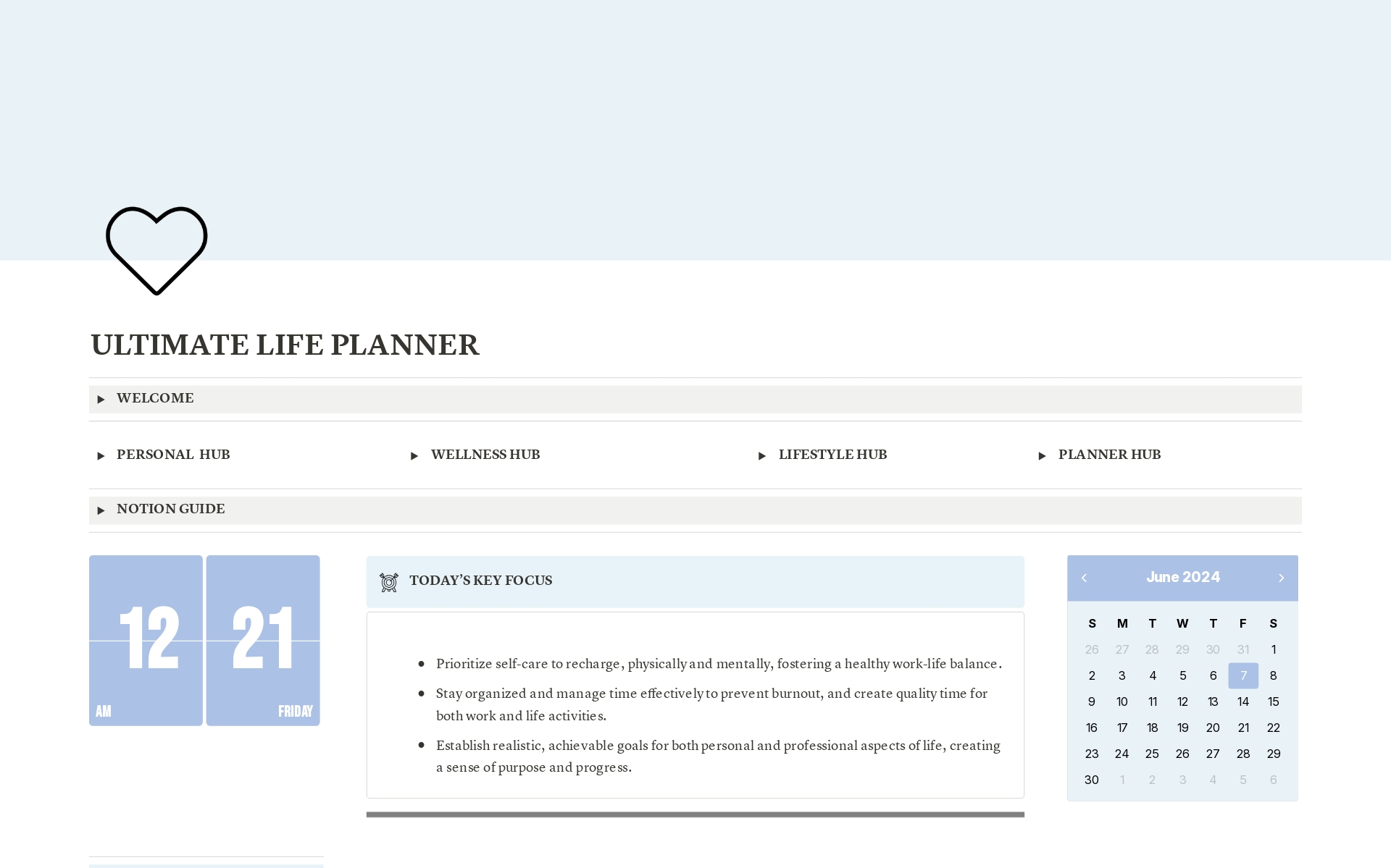 A template preview for Life Planner - Minimalist Aesthetic - Blue