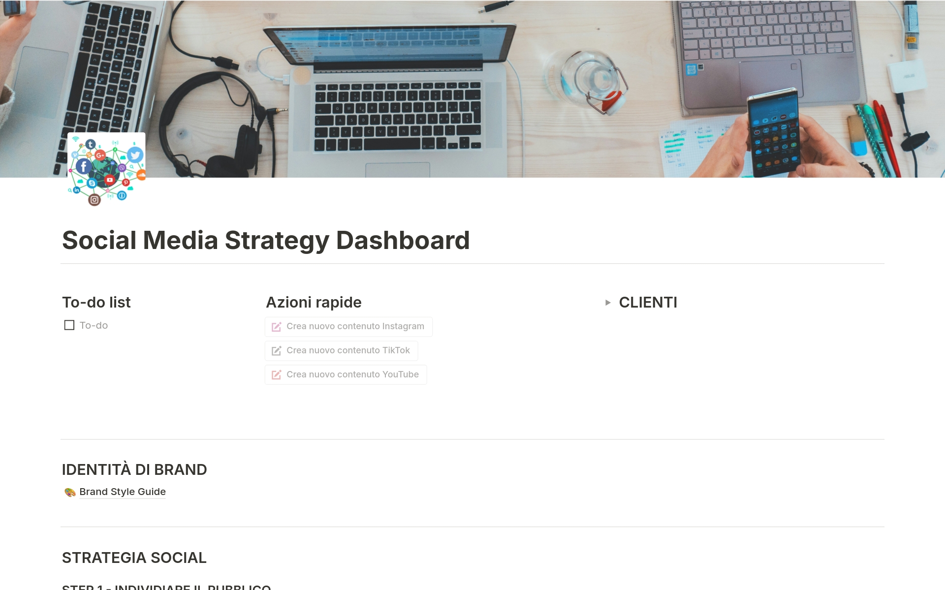 En forhåndsvisning av mal for Social Media Strategy Dashboard