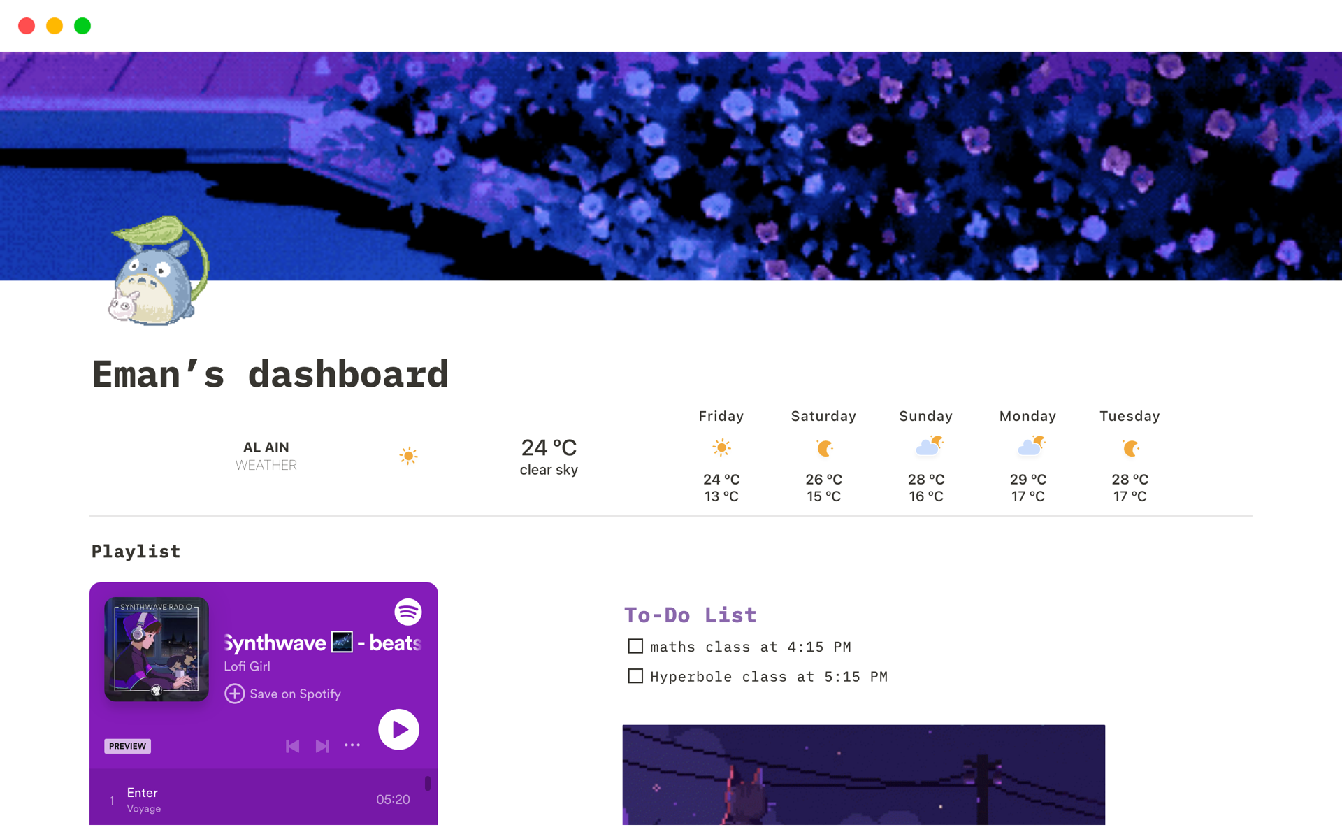 Eine Vorlagenvorschau für Purple dashboard