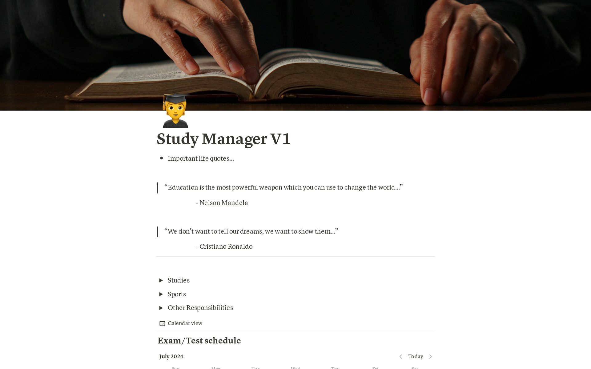 A template preview for Study Manager V1 