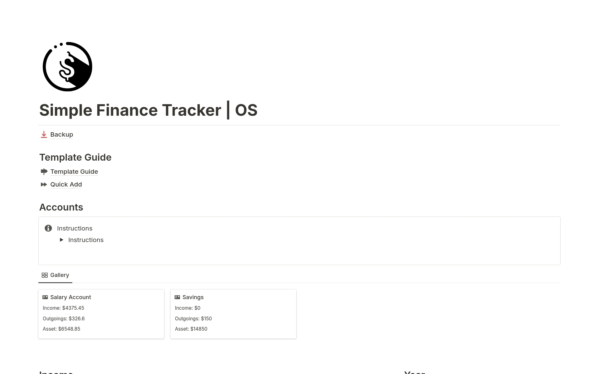 Simple Finance Tracker | OSのテンプレートのプレビュー