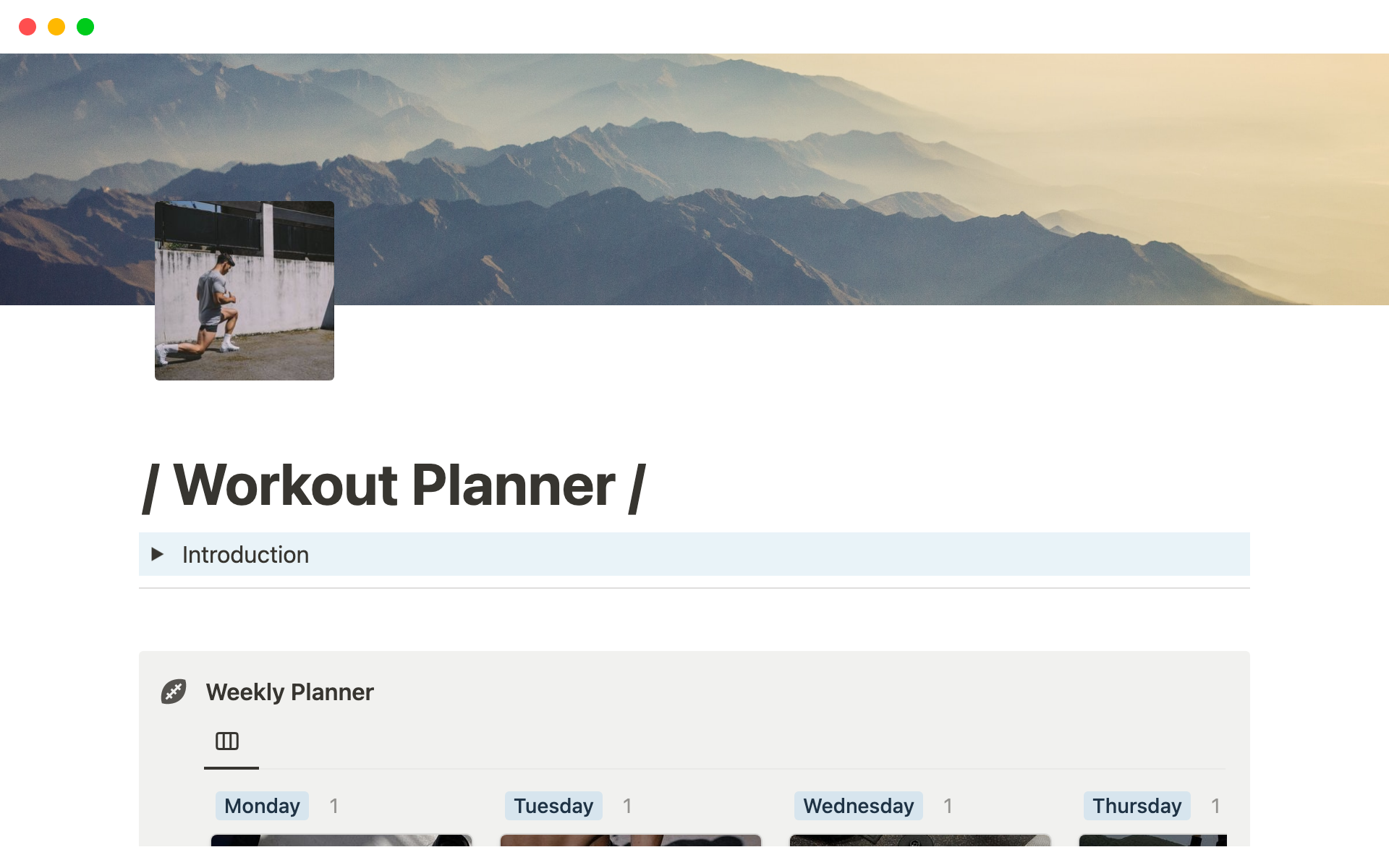 Mallin esikatselu nimelle Workout Planner