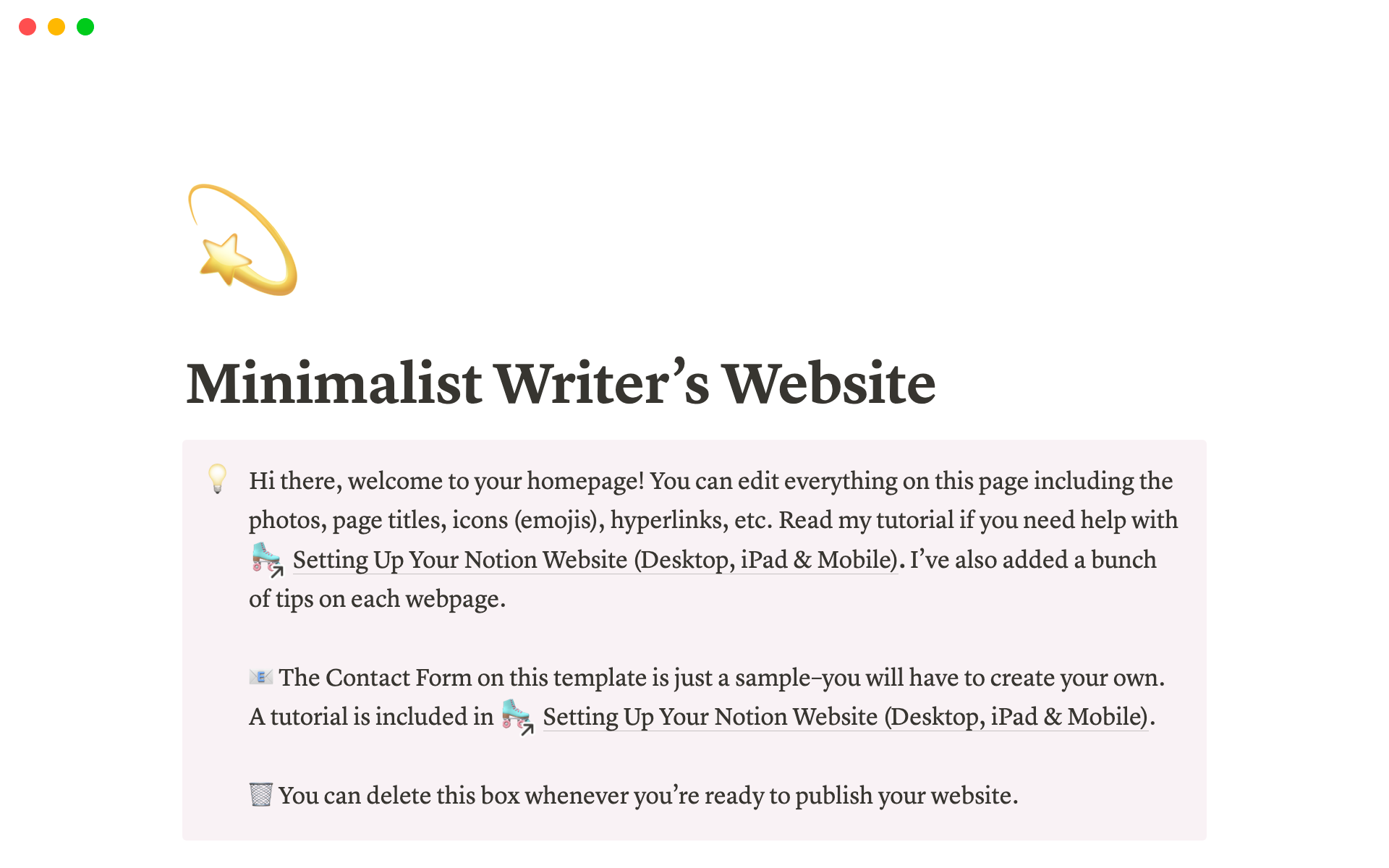 En förhandsgranskning av mallen för Minimalist Writers Website