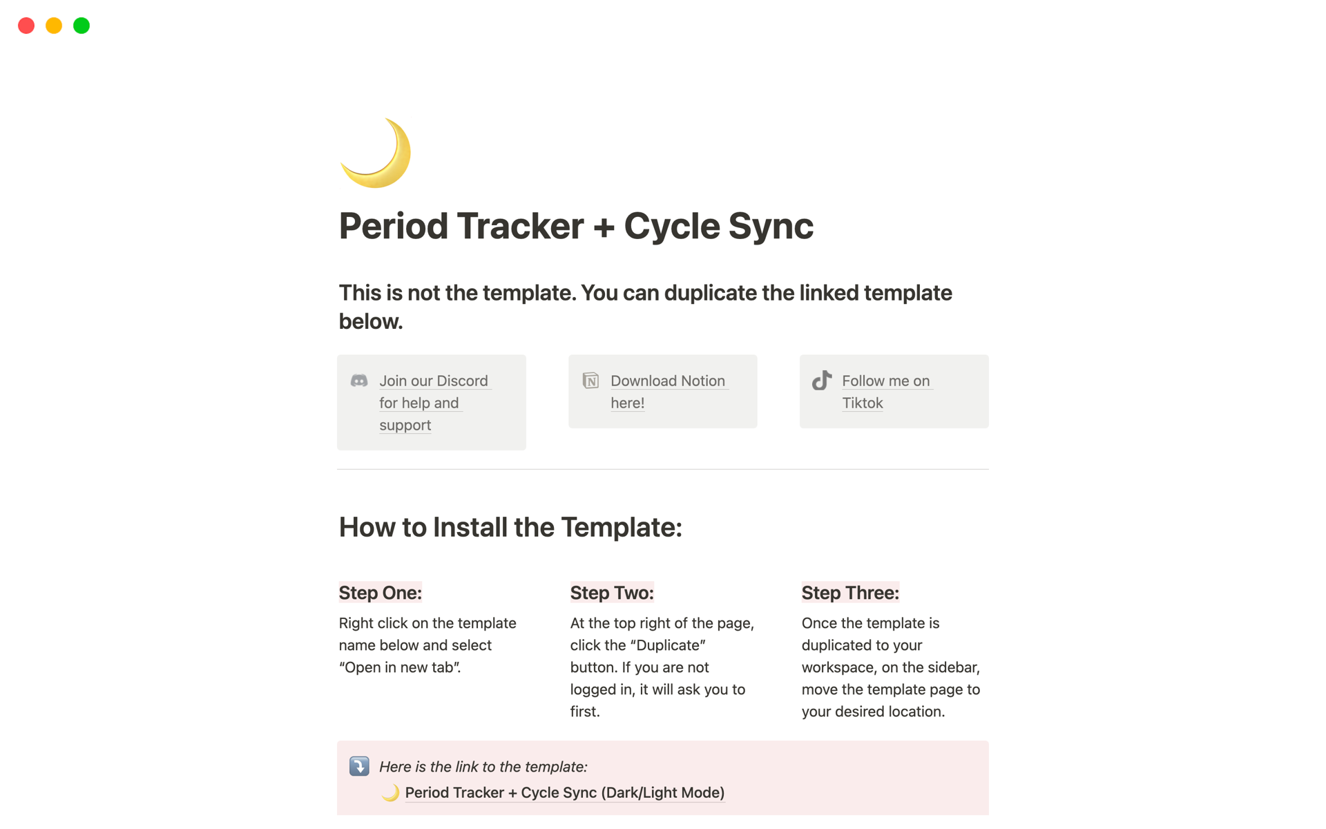 A template preview for Period Tracker and Cycle Sync [ADHD]