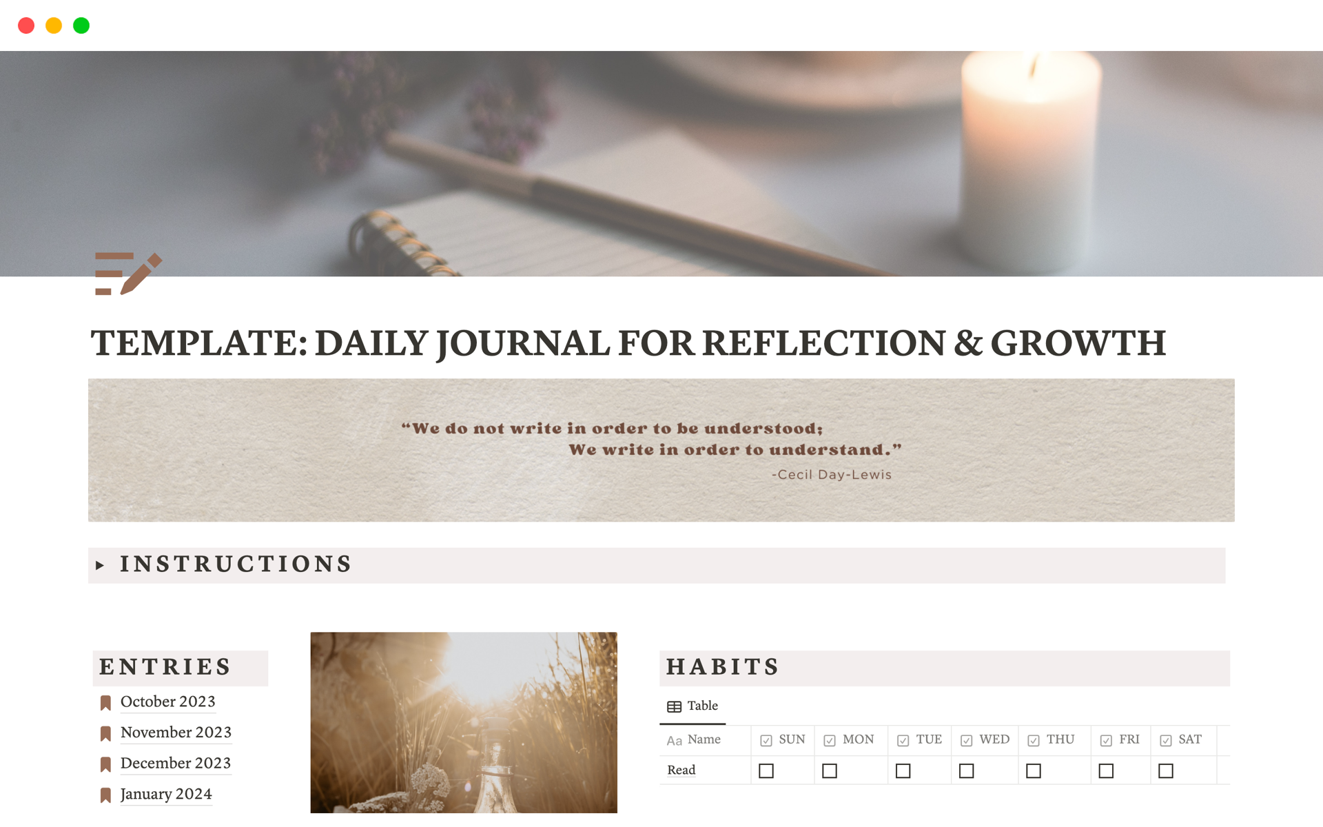A template preview for DAILY JOURNAL FOR REFLECTION & GROWTH