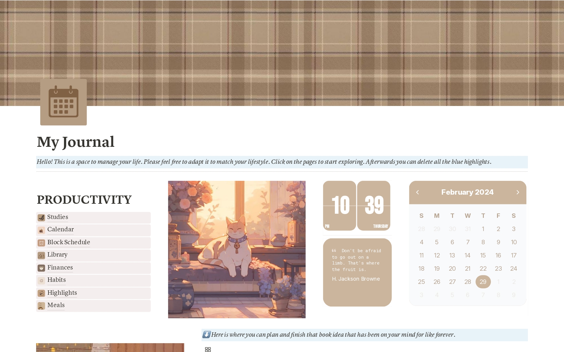 A template preview for My Journal —  Organize your cozy life
