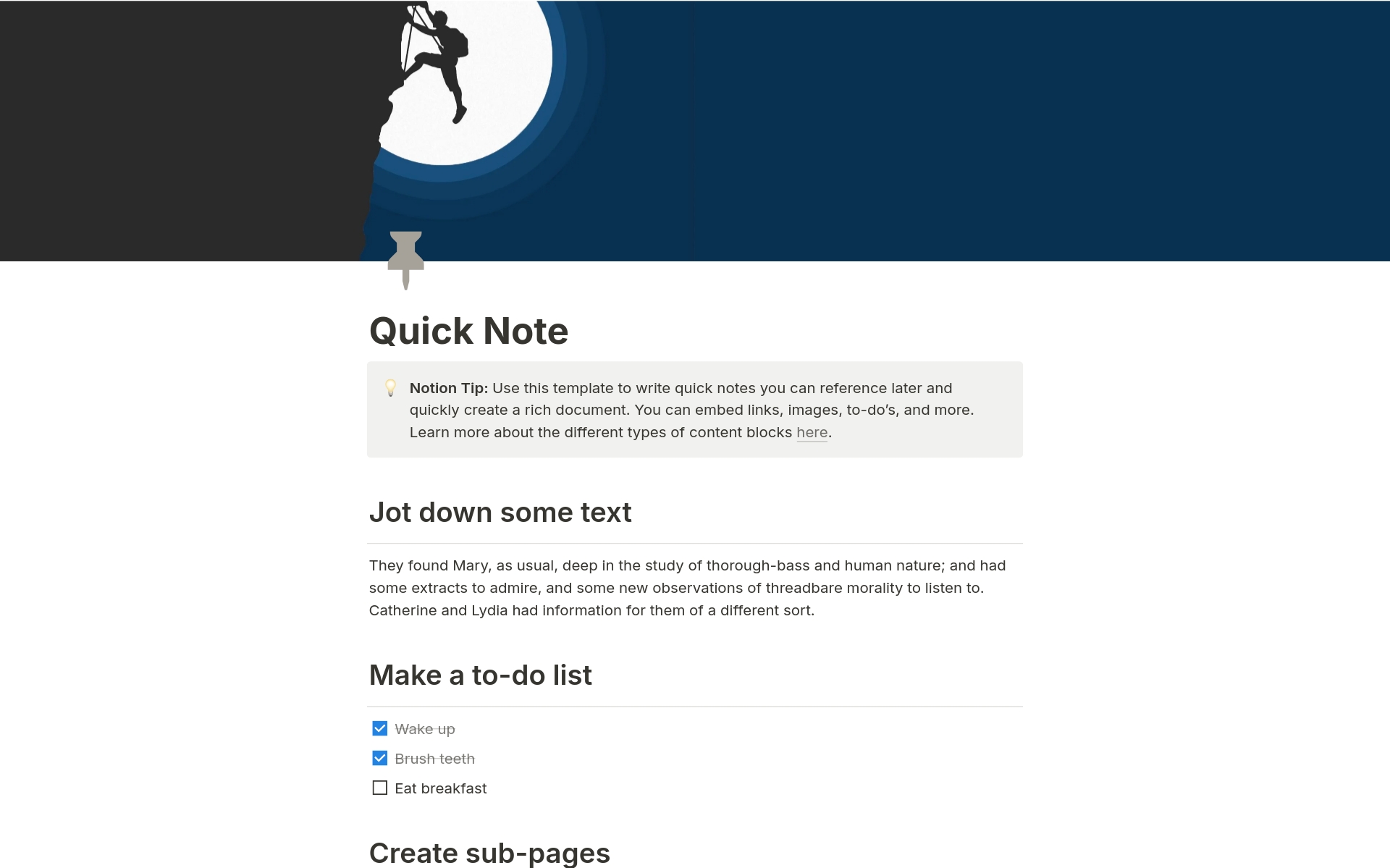 A template preview for QUICK NOTE