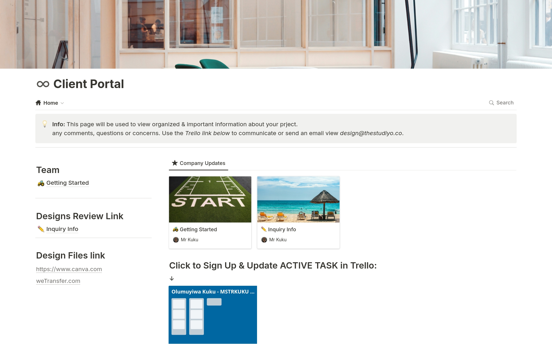 Vista previa de plantilla para Simple Client Portal