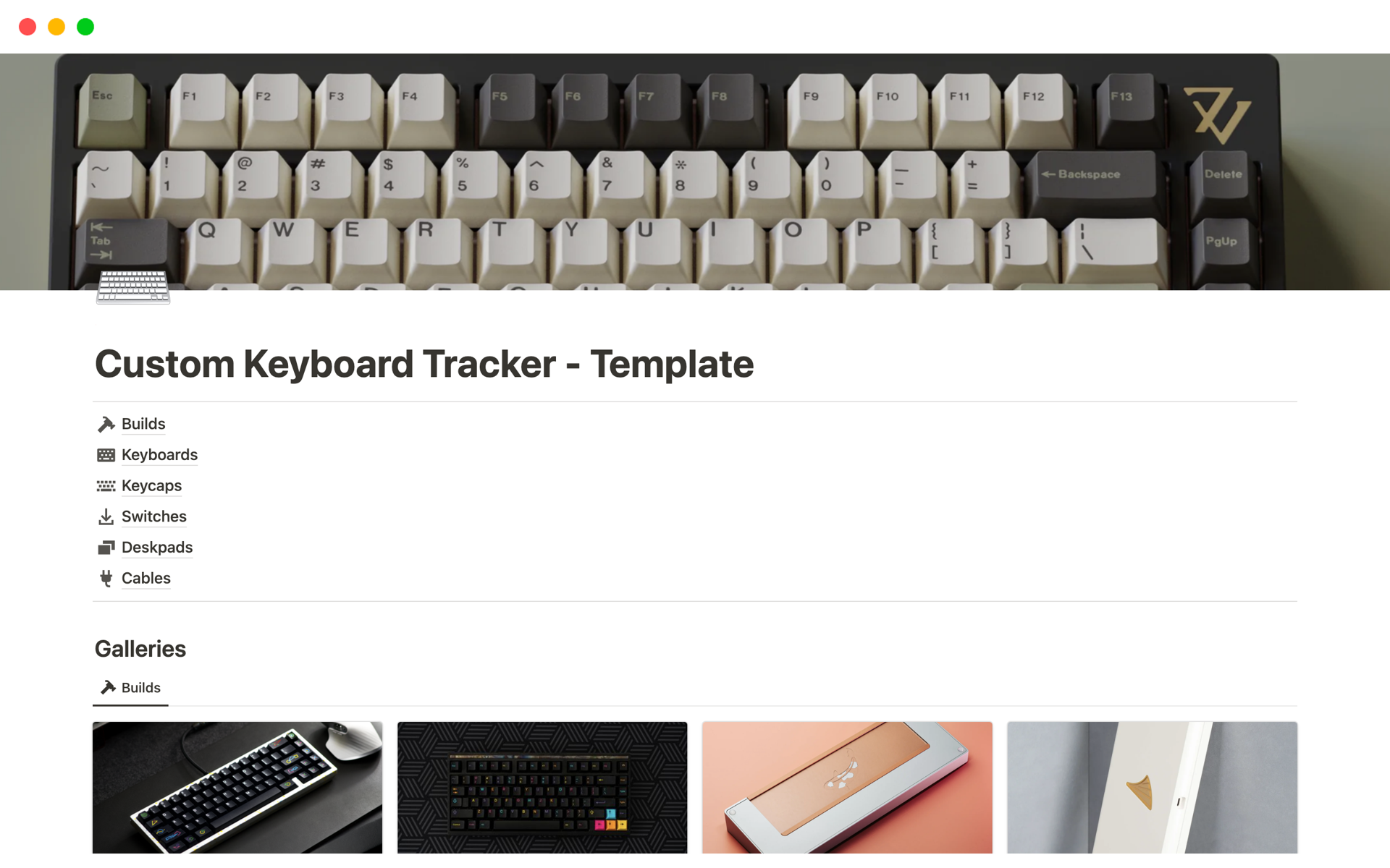 Vista previa de plantilla para Custom Keyboards Tracker