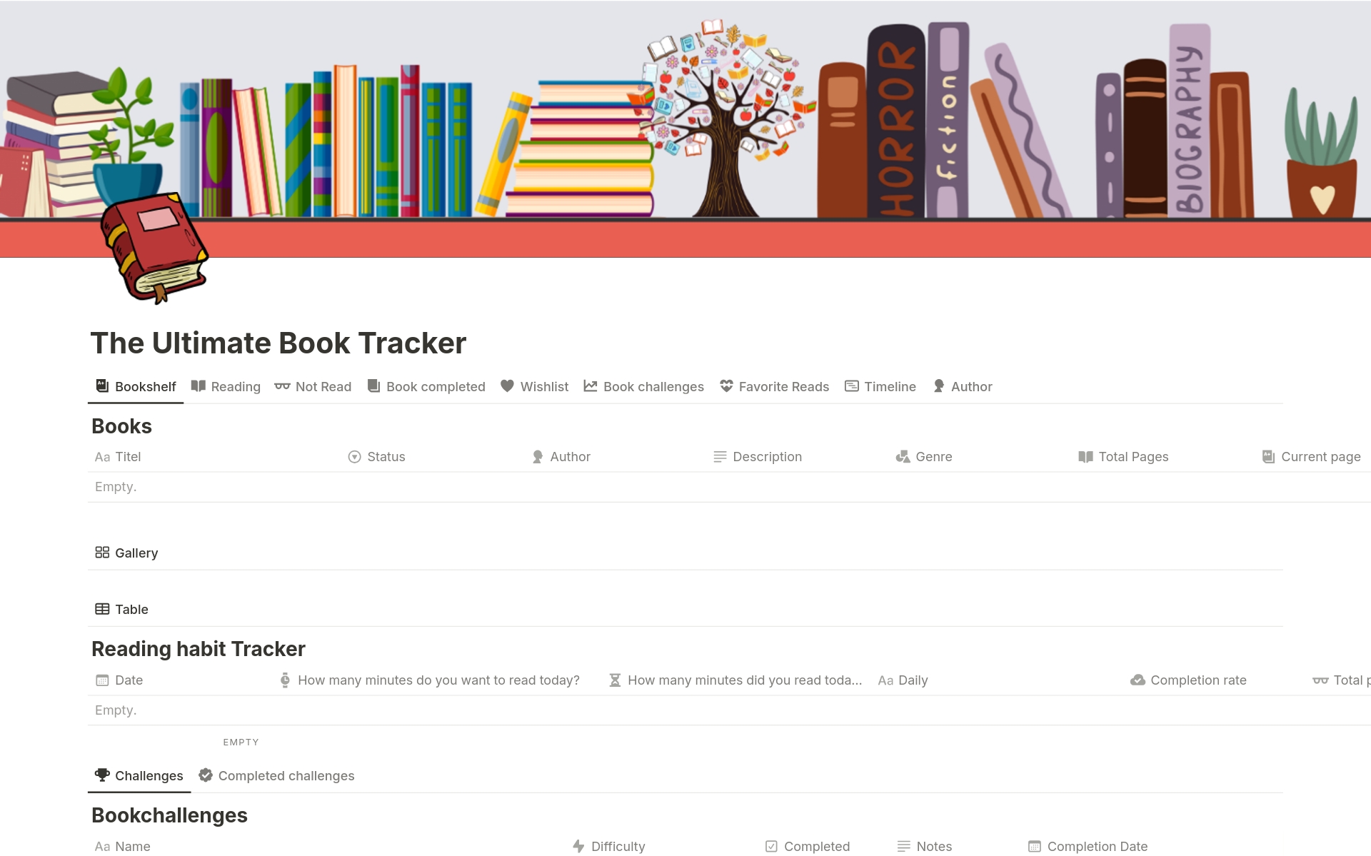 Vista previa de plantilla para The Ultimate Book Tracker