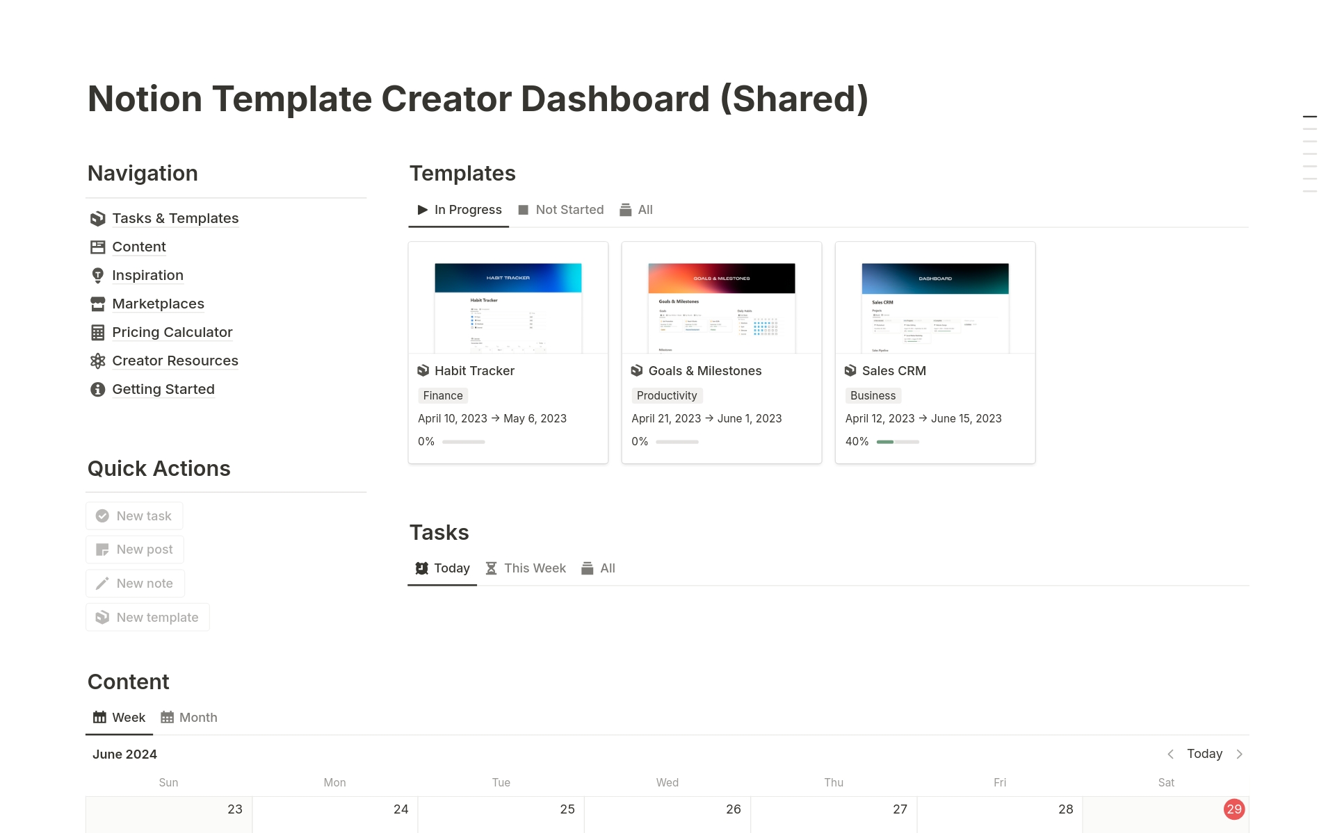 A template preview for Creator Dashboard