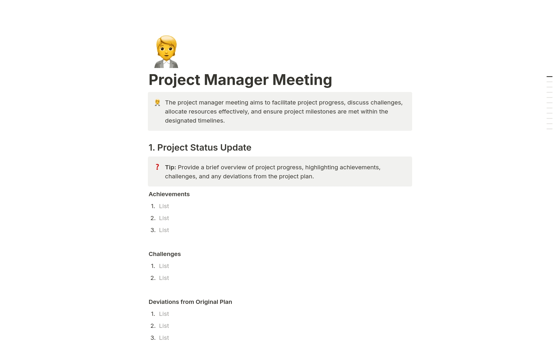 A template preview for Project Manager Meeting