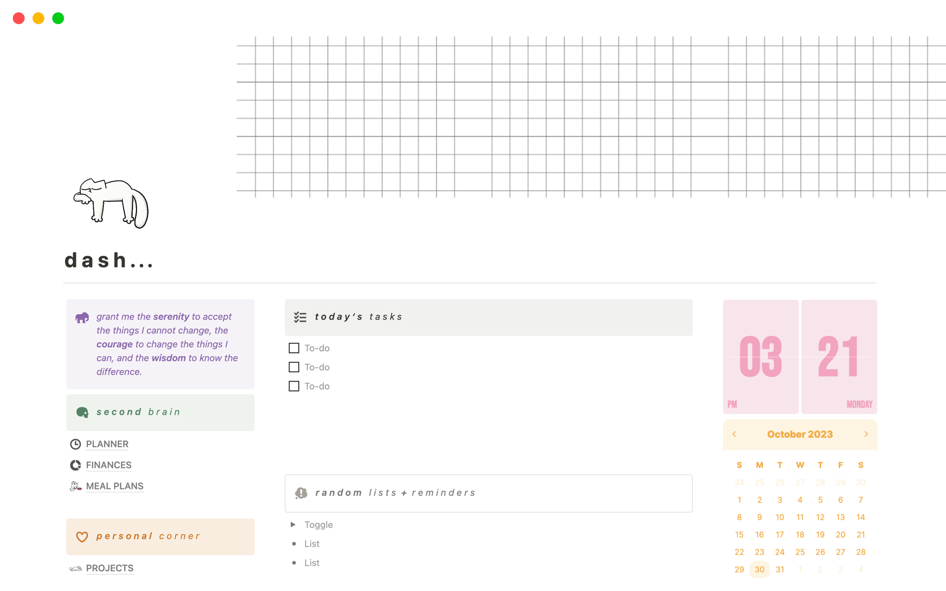 A template preview for Cute Dashboard / Home