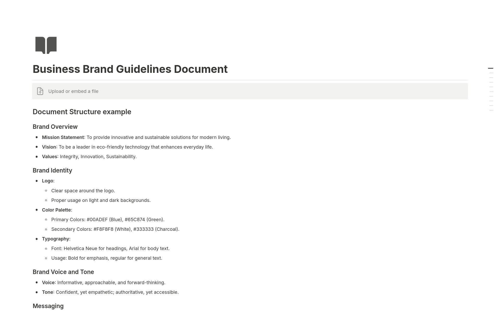 En förhandsgranskning av mallen för Business Brand Quidelines Document