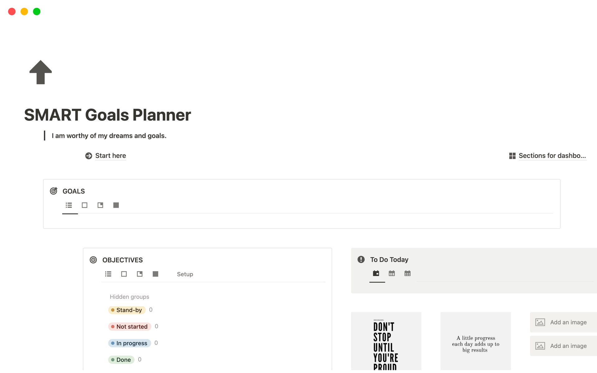 Vista previa de una plantilla para SMART Goals Planner