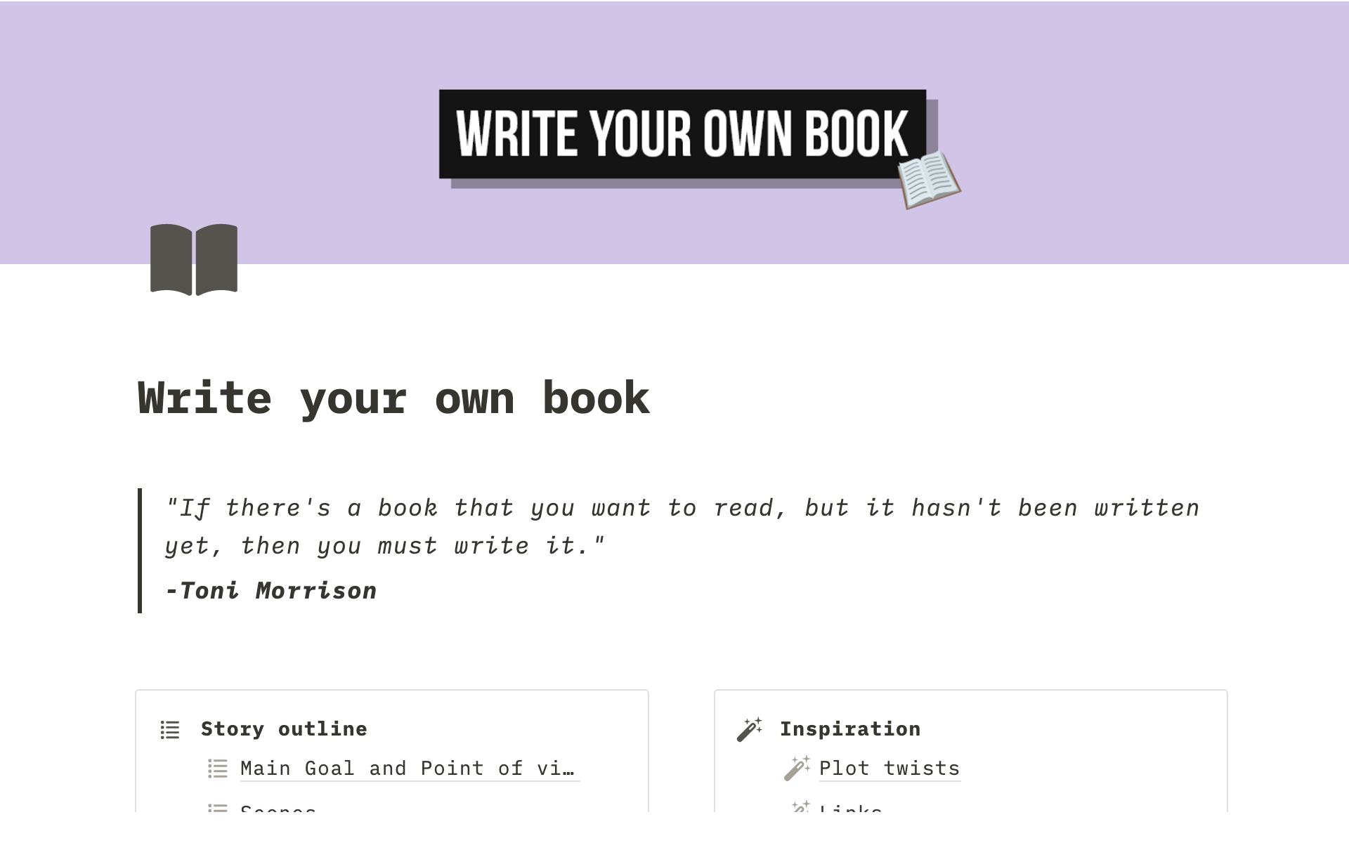 En förhandsgranskning av mallen för Write your own book