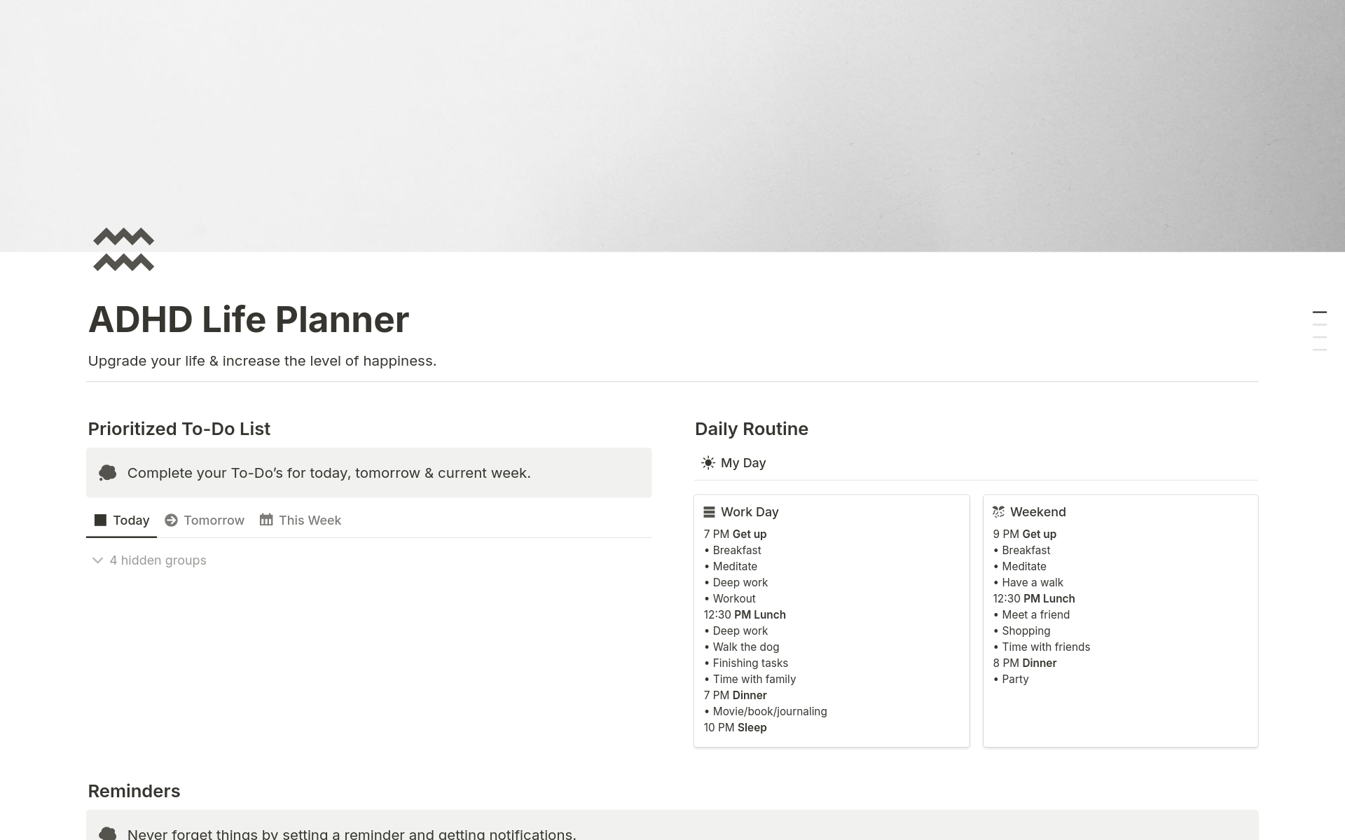 A template preview for ADHD Life Planner