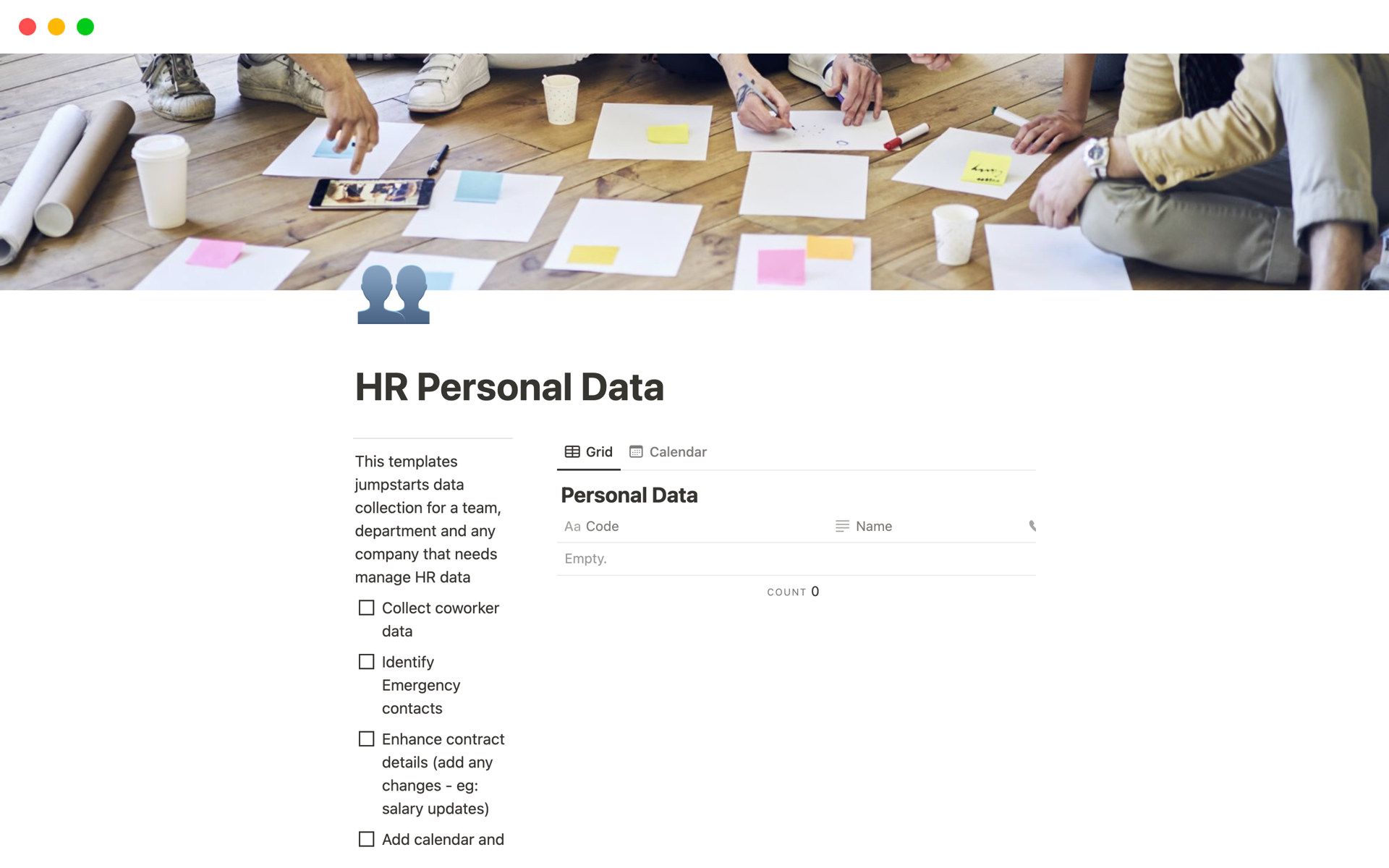 En förhandsgranskning av mallen för HR Personal Data