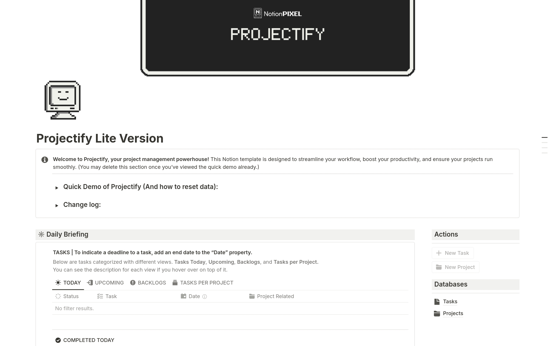 A template preview for Projectiy Lite - Project & Tasks Manager