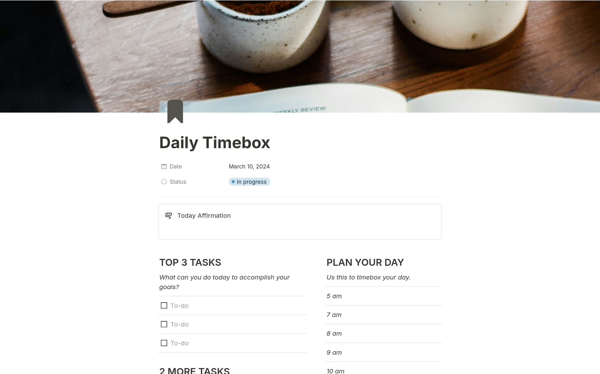 En förhandsgranskning av mallen för Daily Timebox