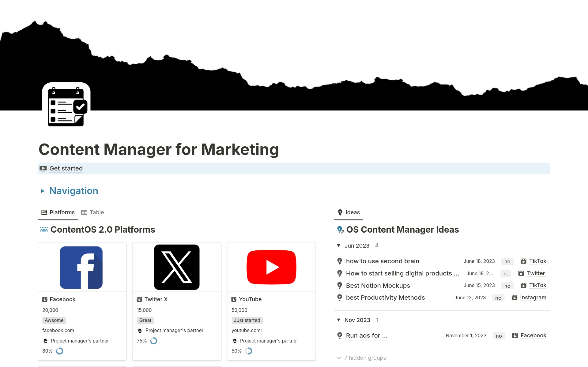 En förhandsgranskning av mallen för Content Manager for Marketing