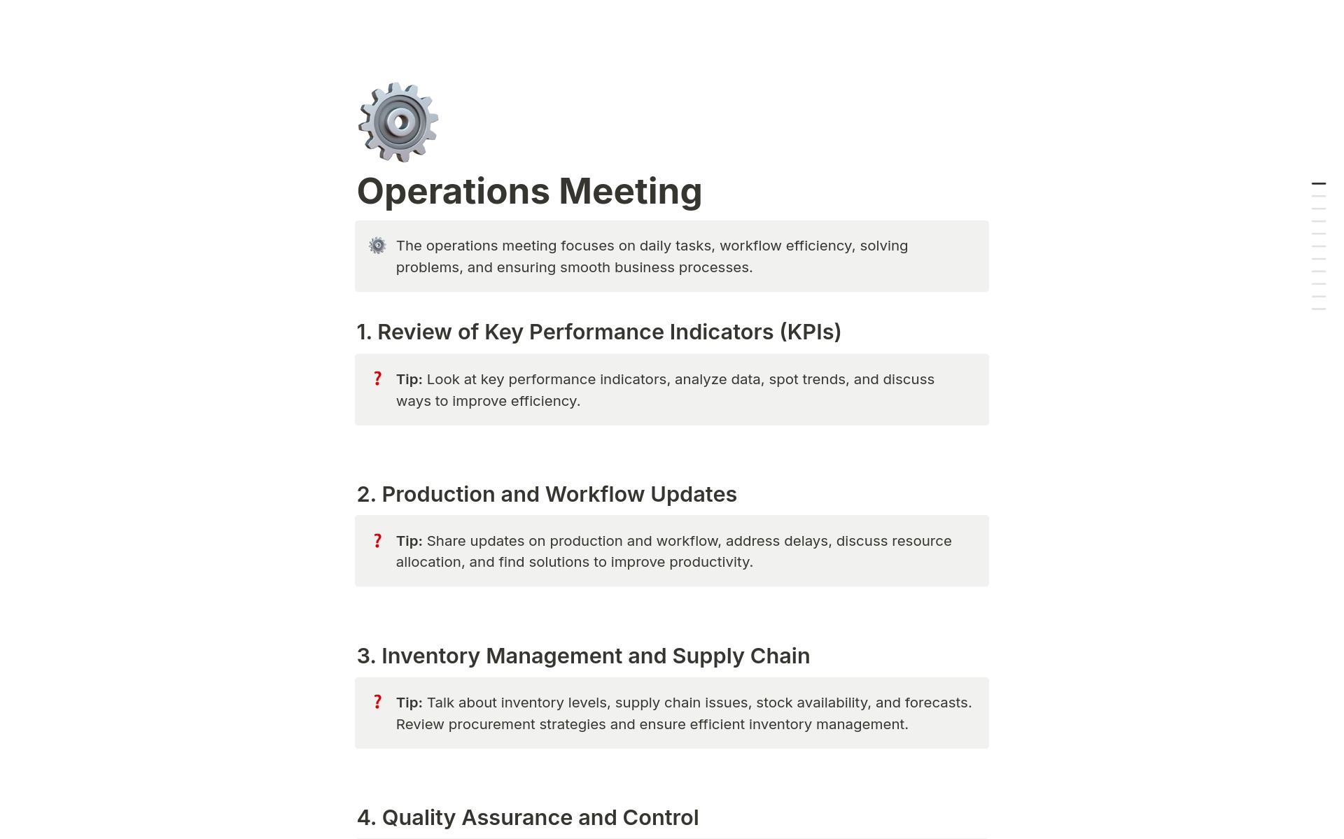 A template preview for Operations Meeting