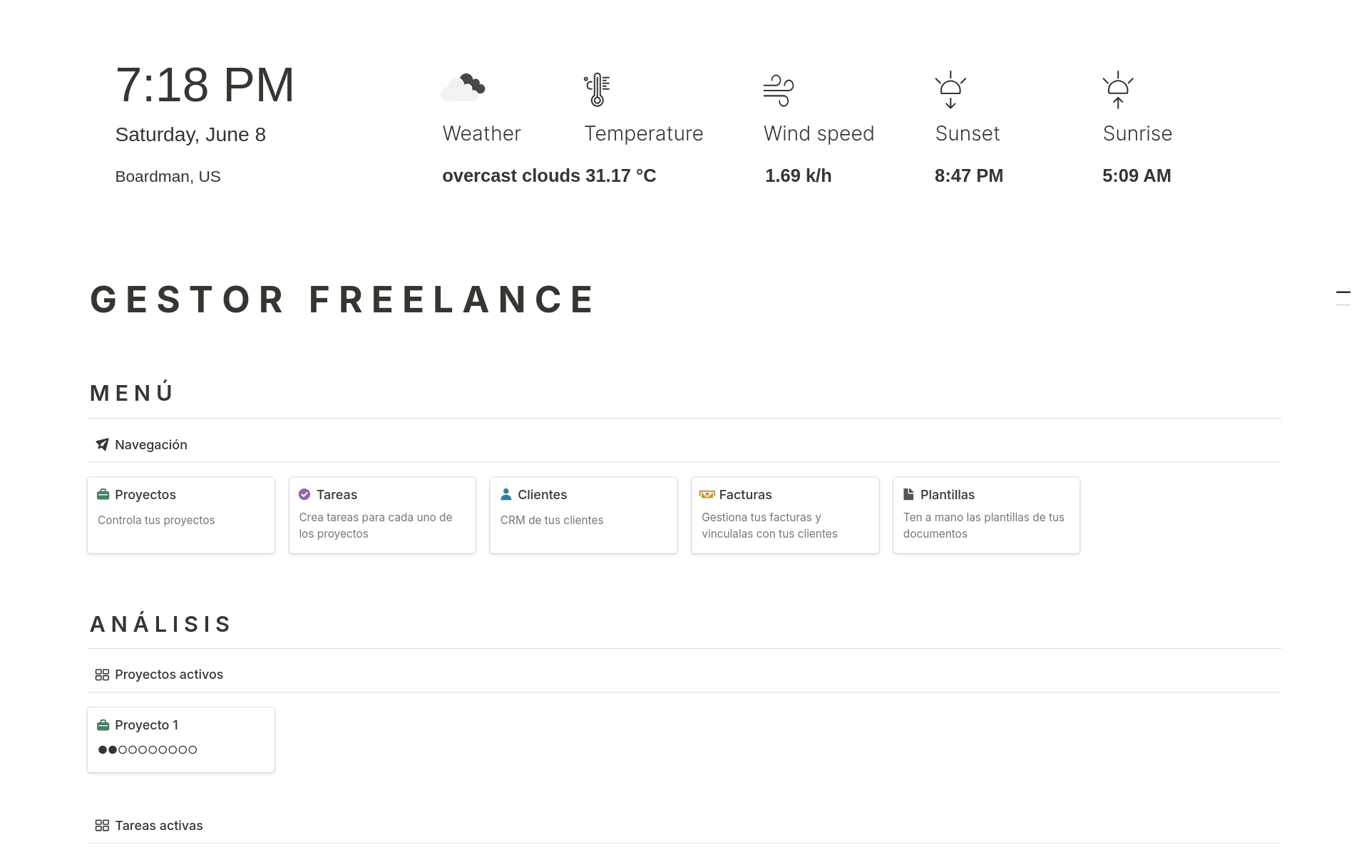 A template preview for Gestor para freelance