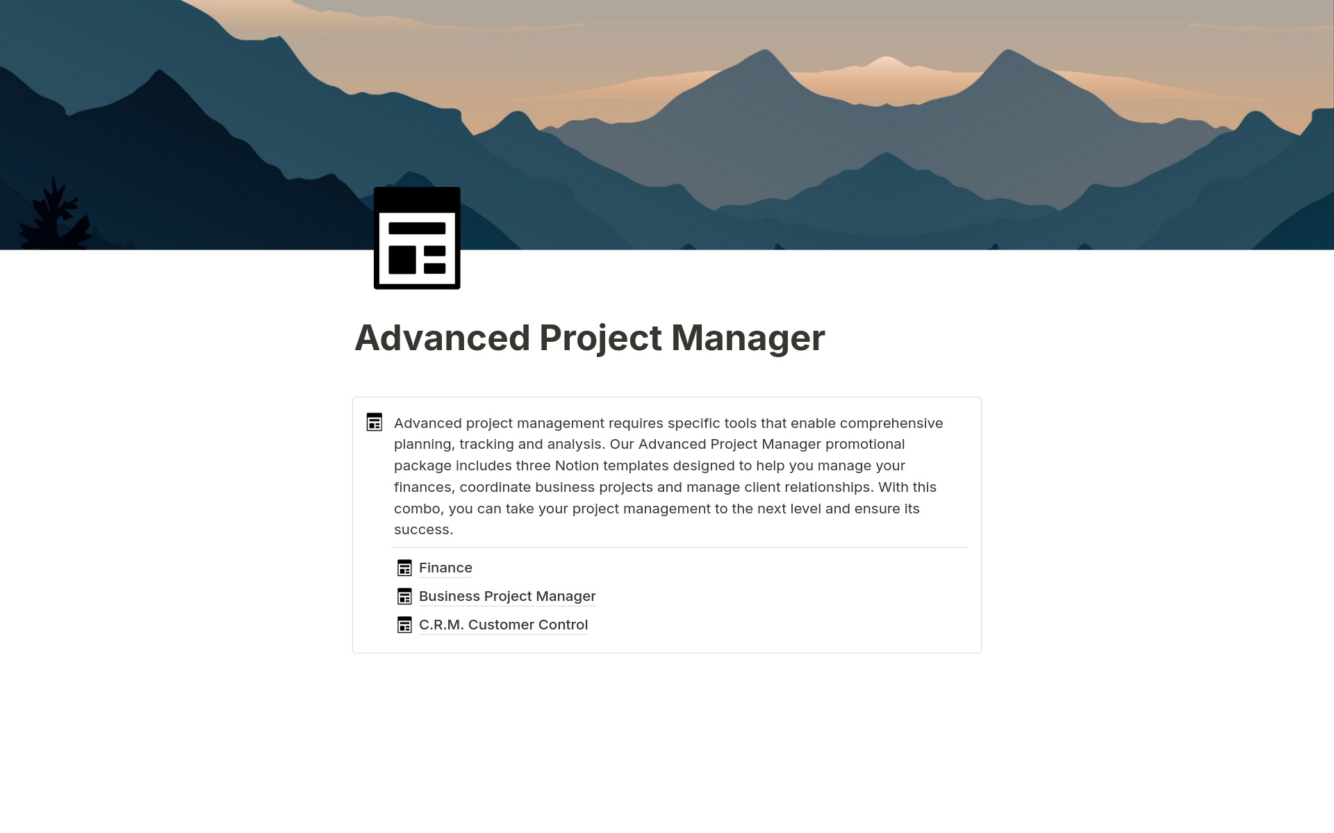 En förhandsgranskning av mallen för Advanced Project Manager 