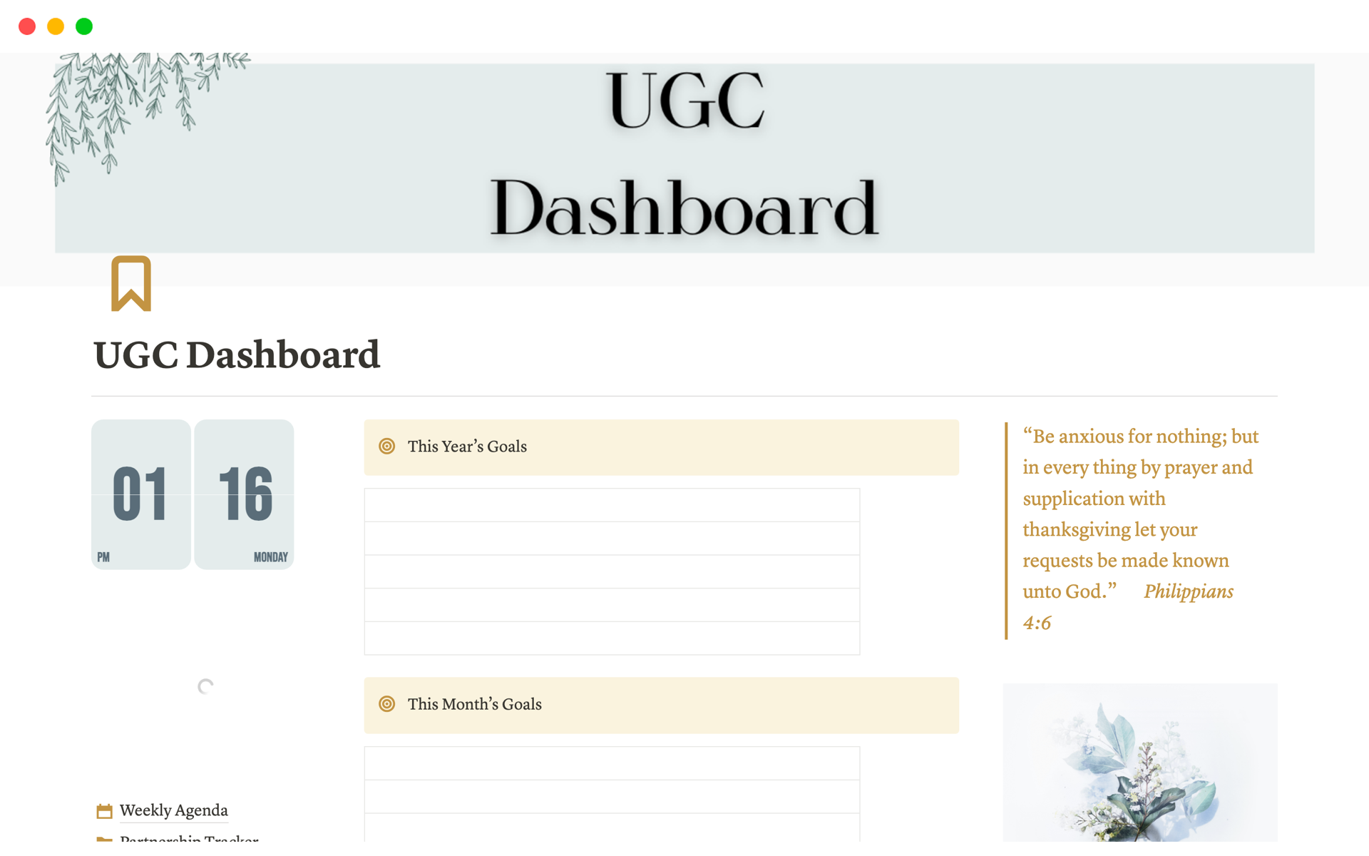 En forhåndsvisning av mal for UGC Dashboard