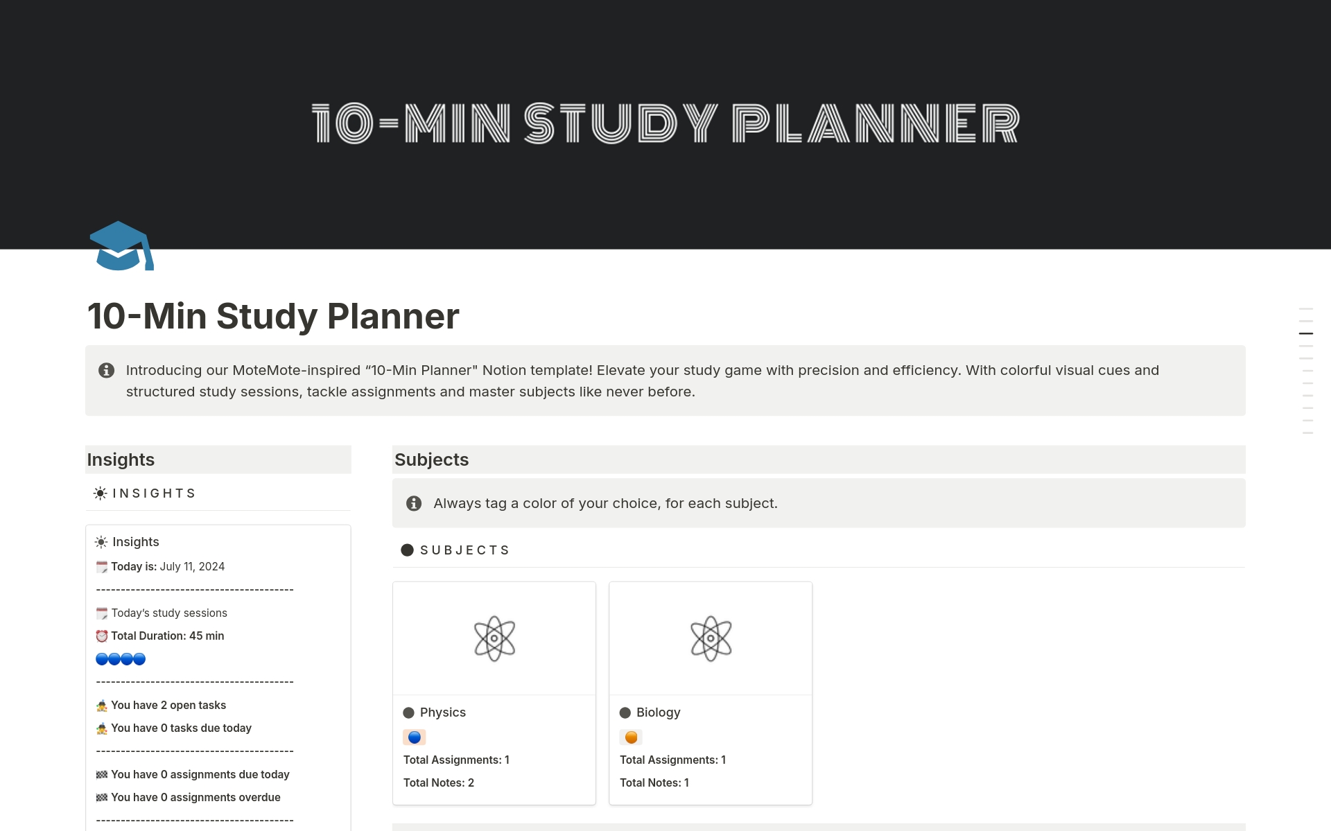 A template preview for 10-Min Study Planner