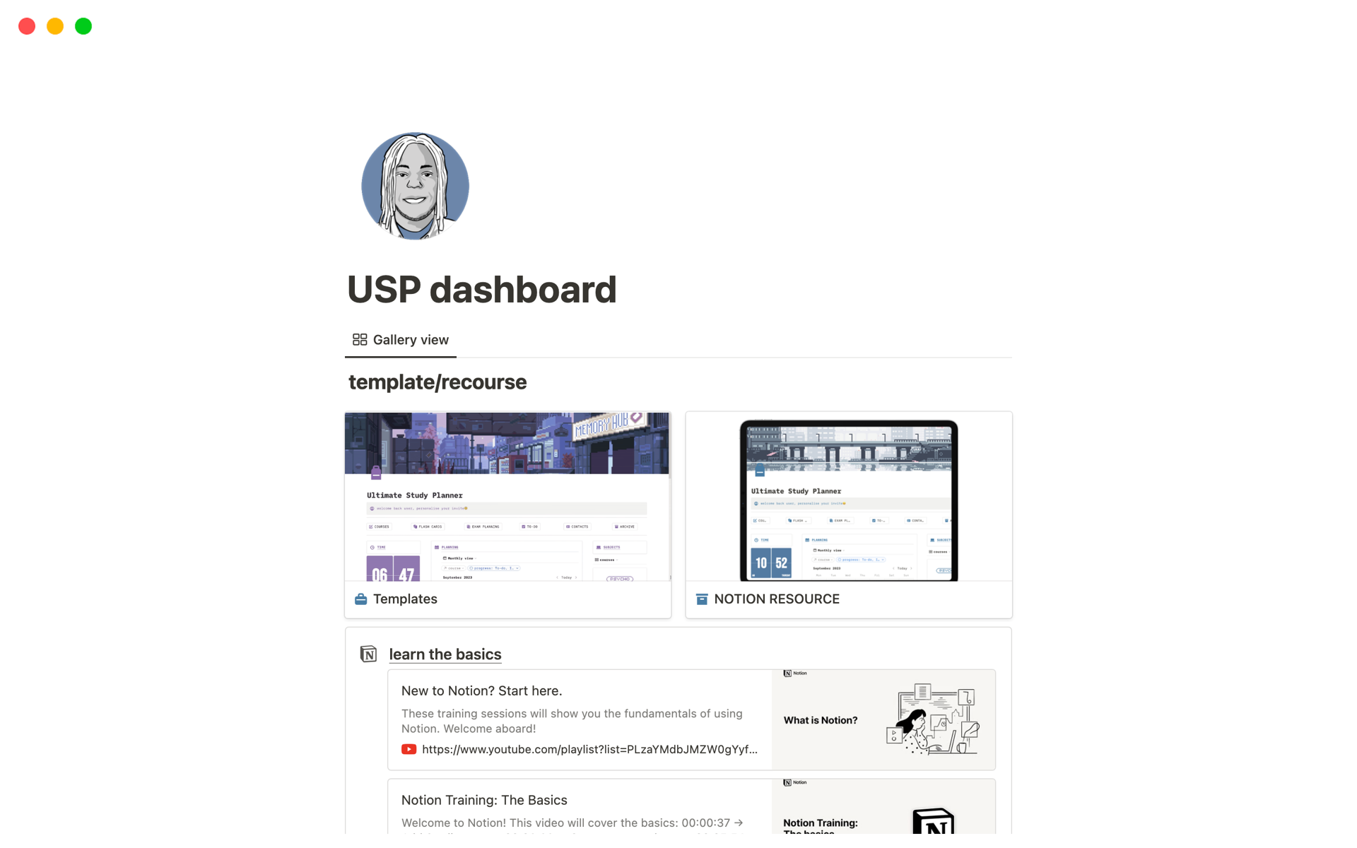 Eine Vorlagenvorschau für Ultimate Study Planner | dashboard