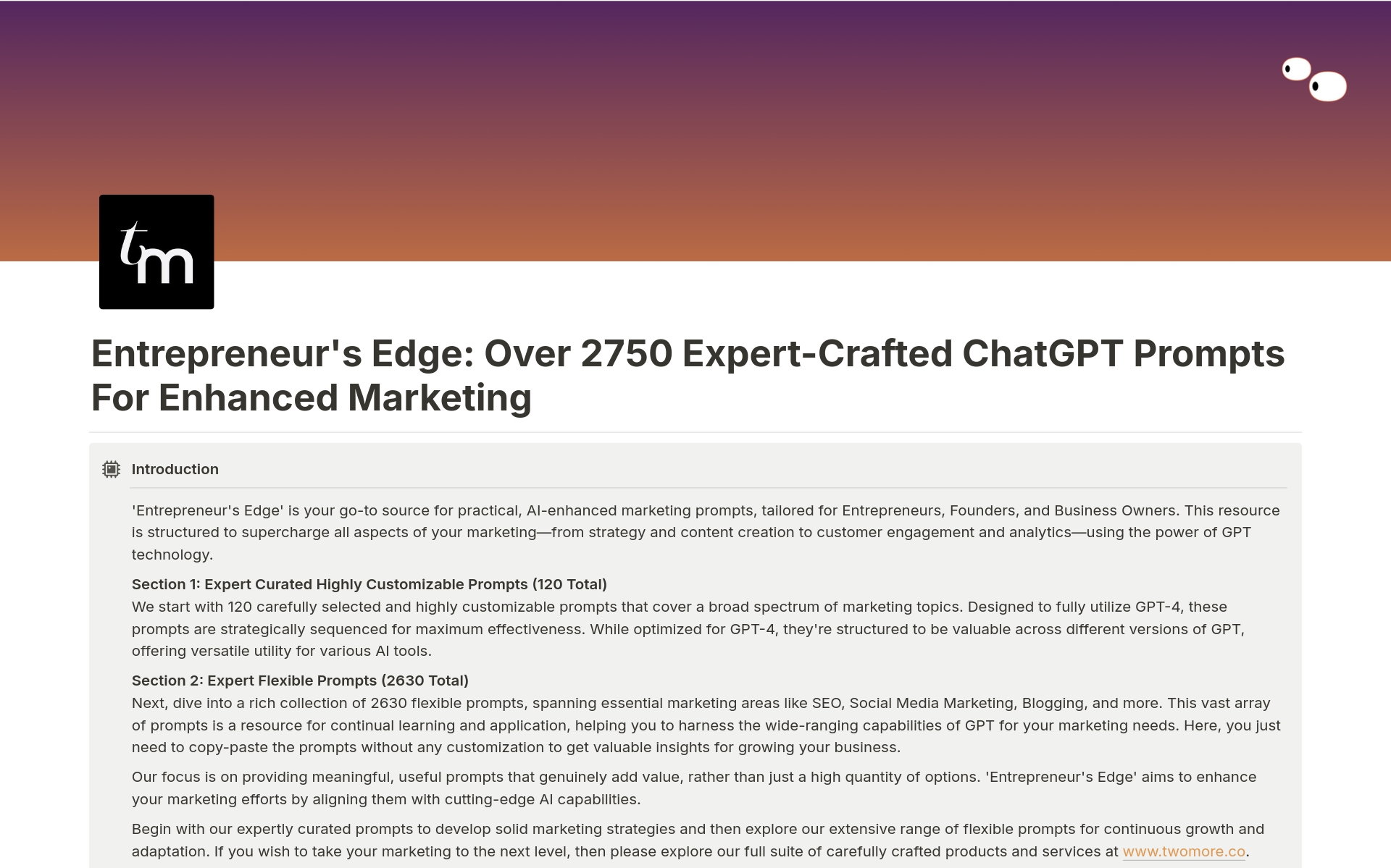 En förhandsgranskning av mallen för Expert-Crafted Marketing Prompts for ChatGPT 