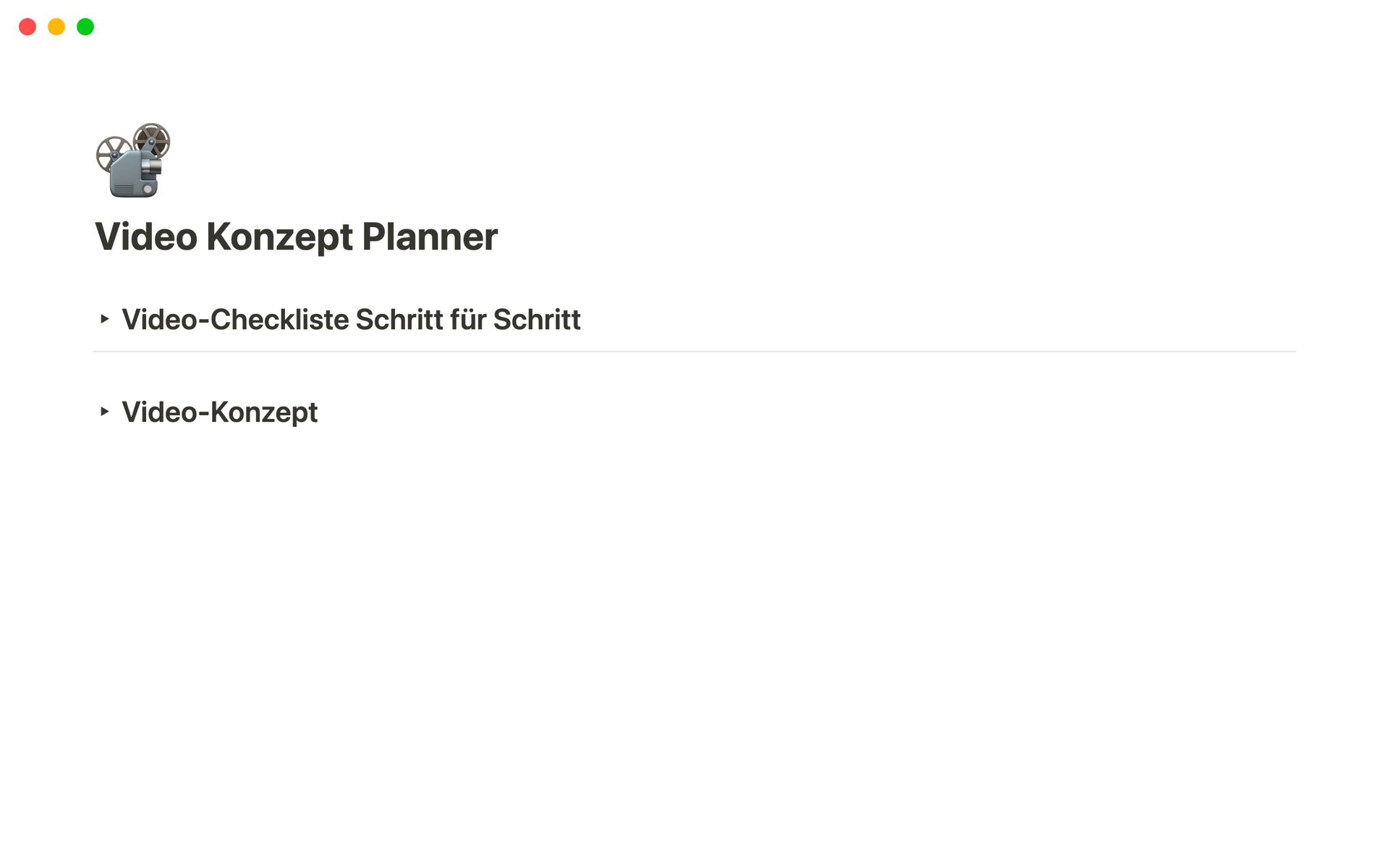 Vista previa de una plantilla para Video Konzept Planner