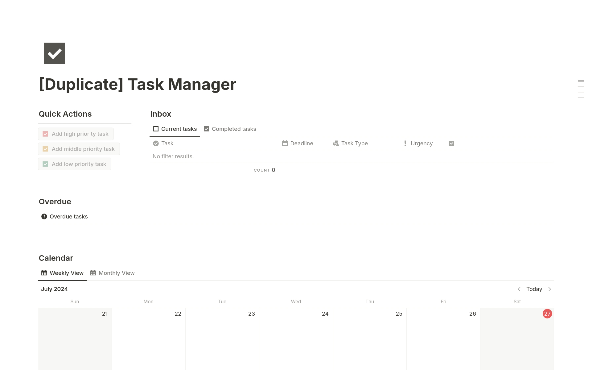 Eine Vorlagenvorschau für Task Manager